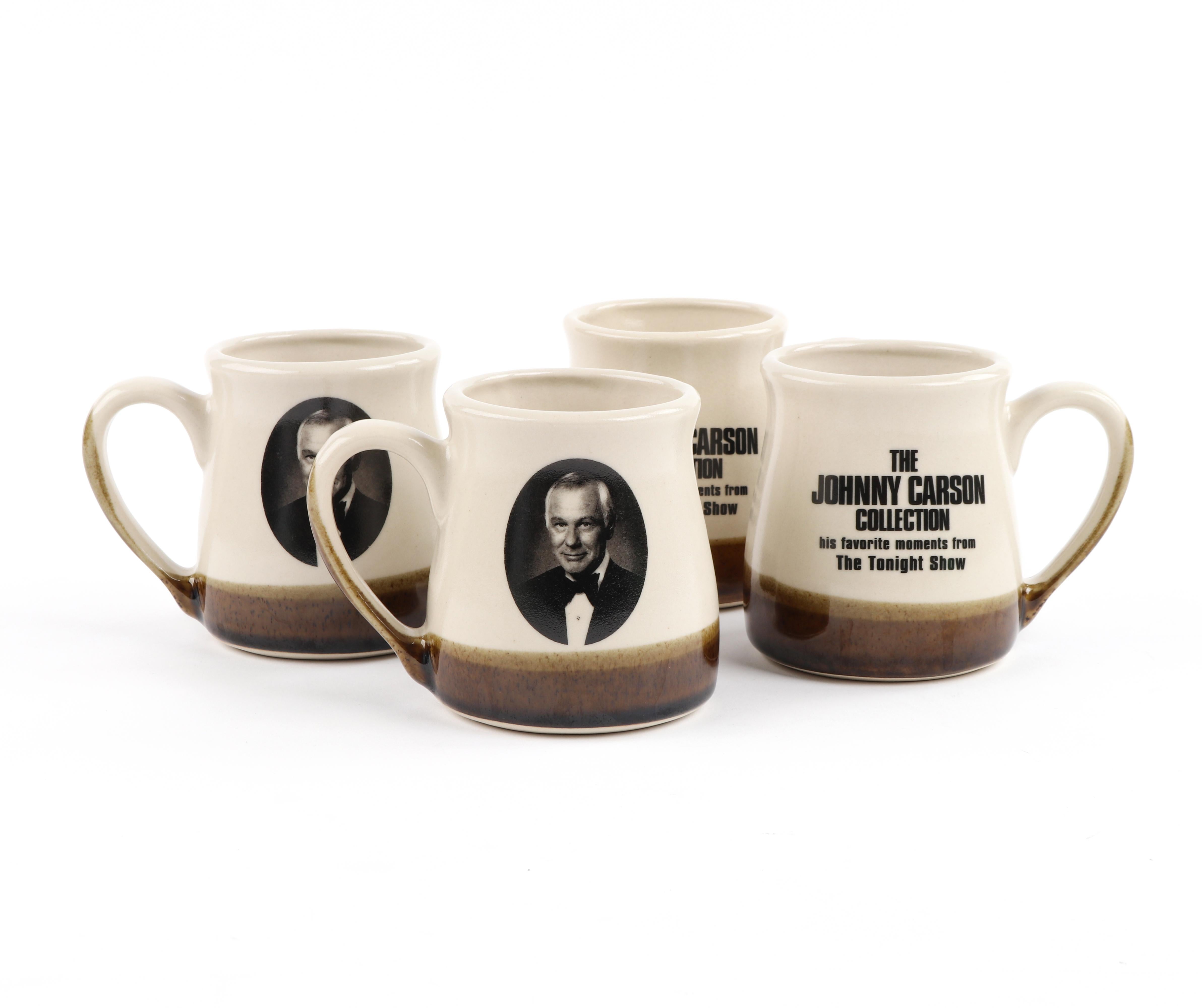 Johnny Carson Collection Tonight Show Ceramic Coffee Cups Mugs 4pc Set Rare

Rare set of four coffee mugs depicting a black and white cameo photo of comedian and television host Johnny Carson featured on one side and, 