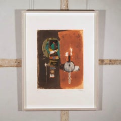 Senza titolo (astratto), stampa dettagliata all'acquatinta marrone e arancione, 1960