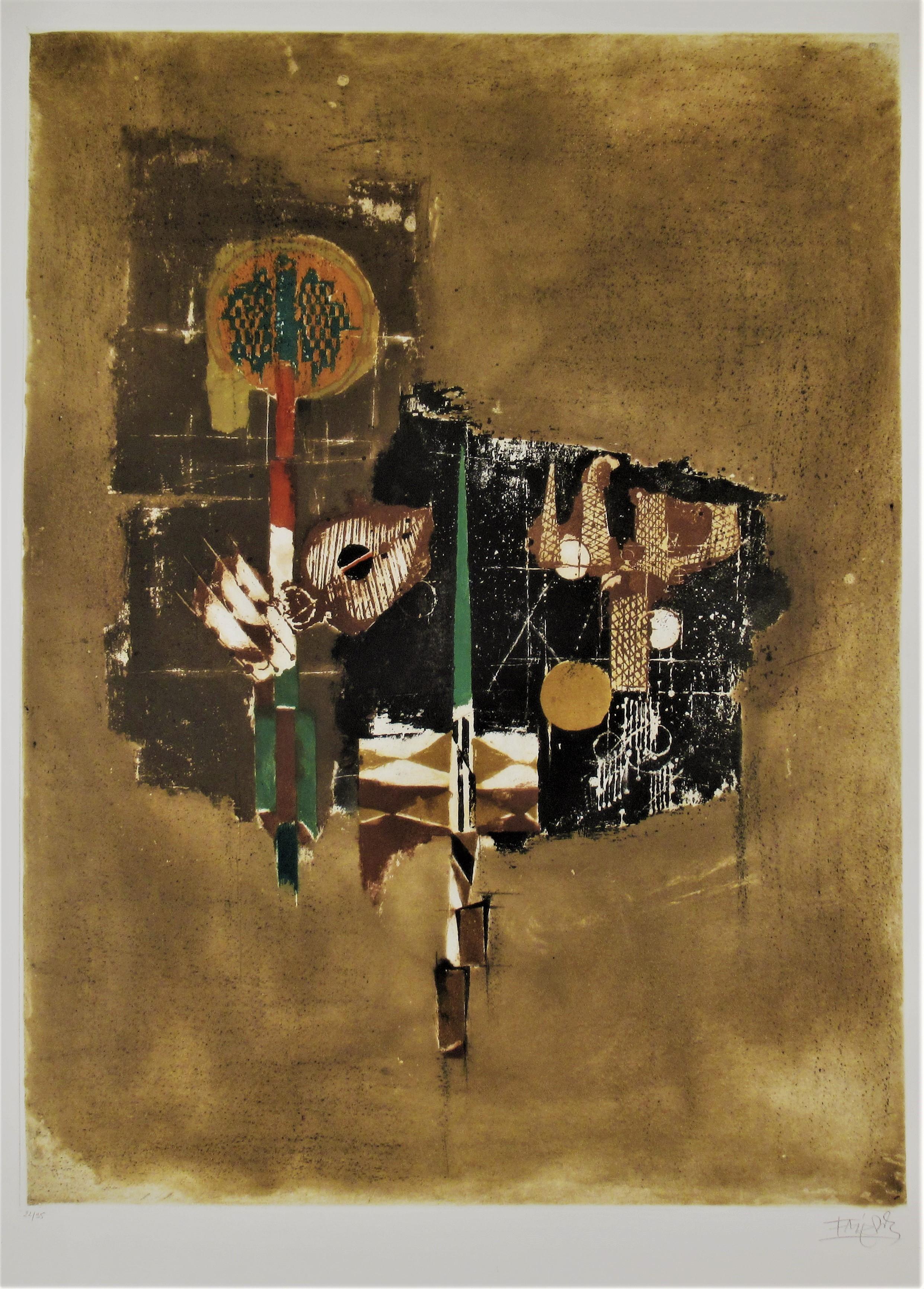 Abstract Print Johnny Friedlaender - Composition abstraite, grande eau-forte avec aquatinte