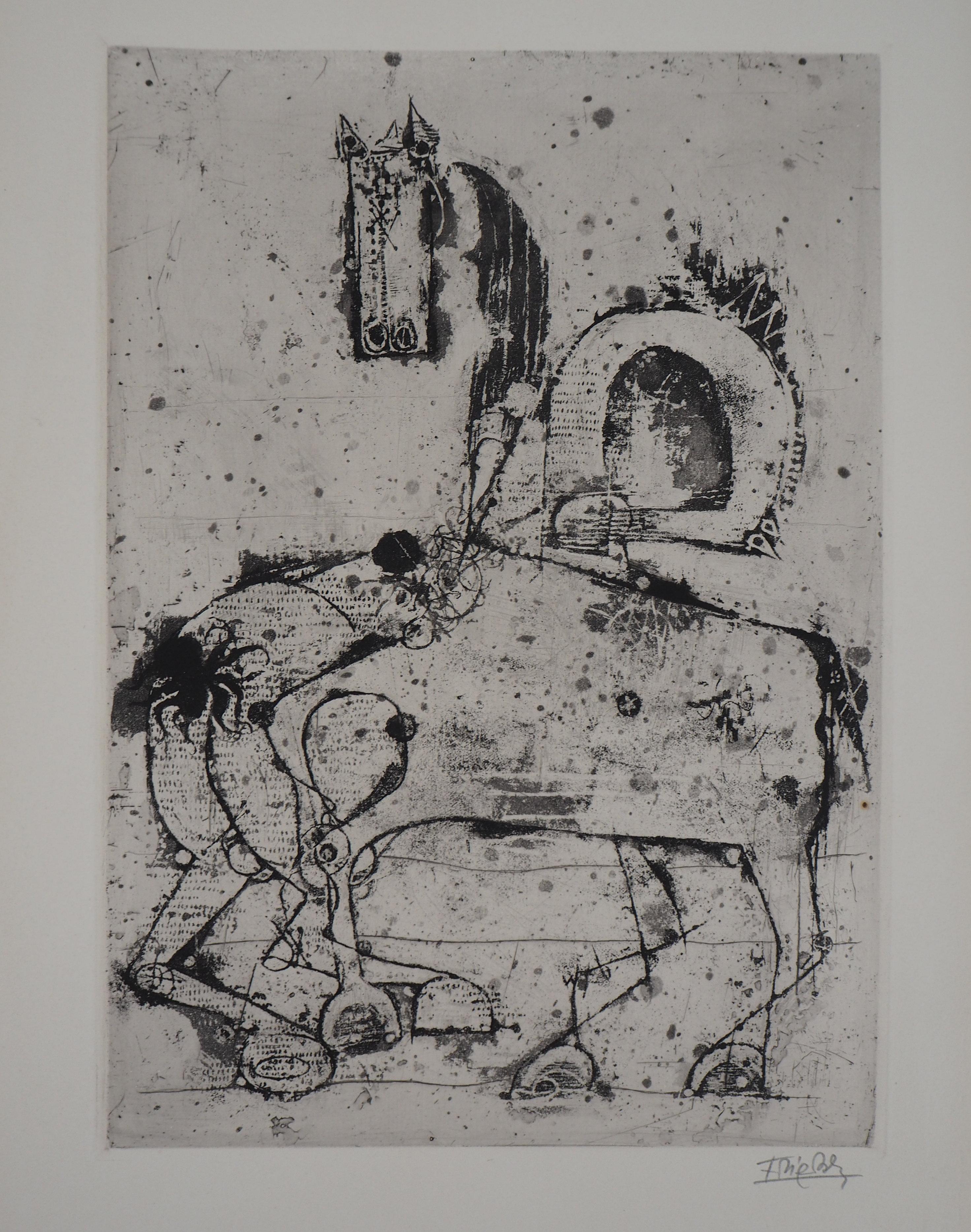 Horses  - Original Handsigned Etching, 1963 - Print by Johnny Friedlaender