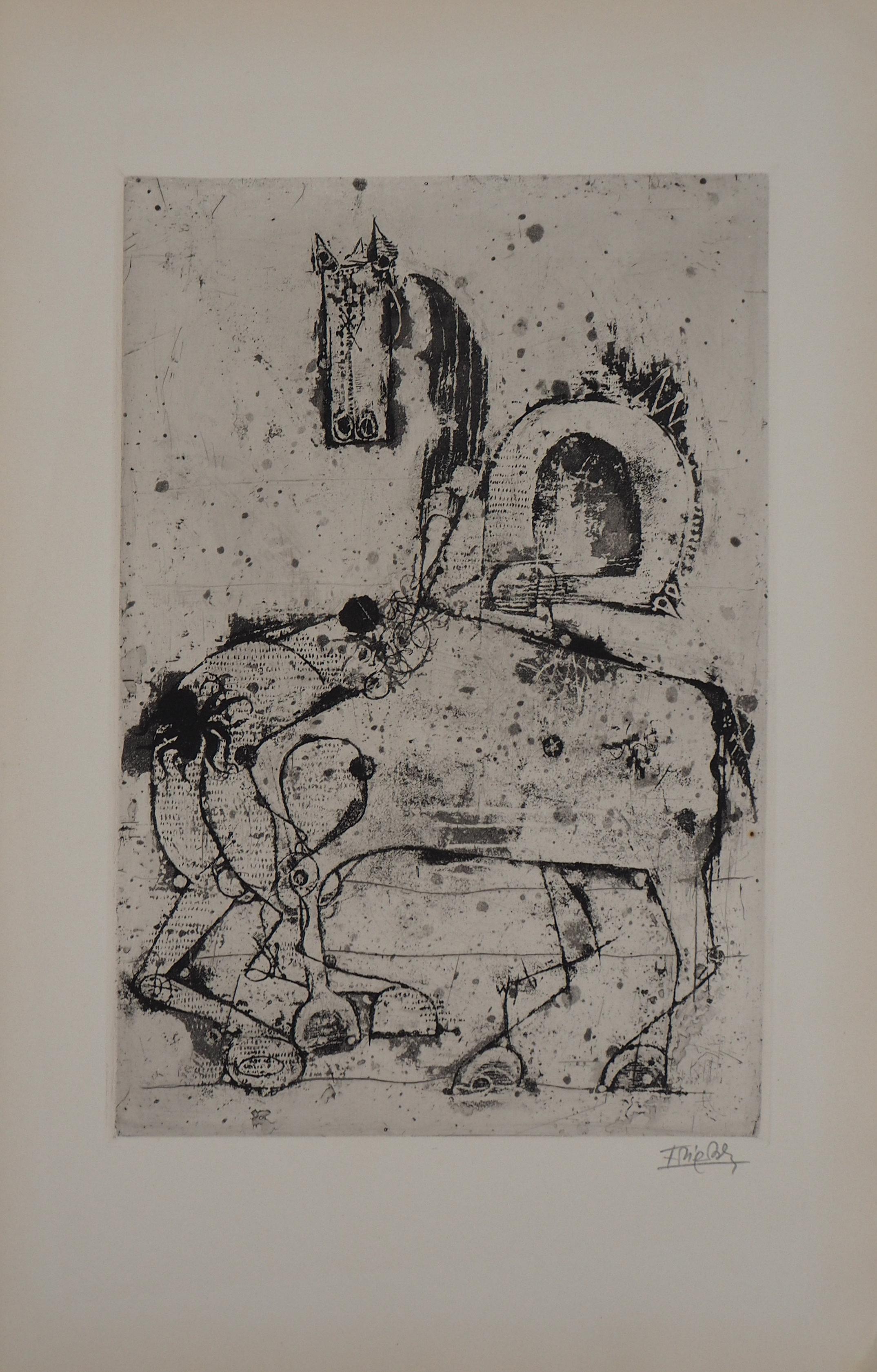 Johnny Friedlaender Animal Print – Pferdepferde  - Originale handsignierte Radierung, 1963