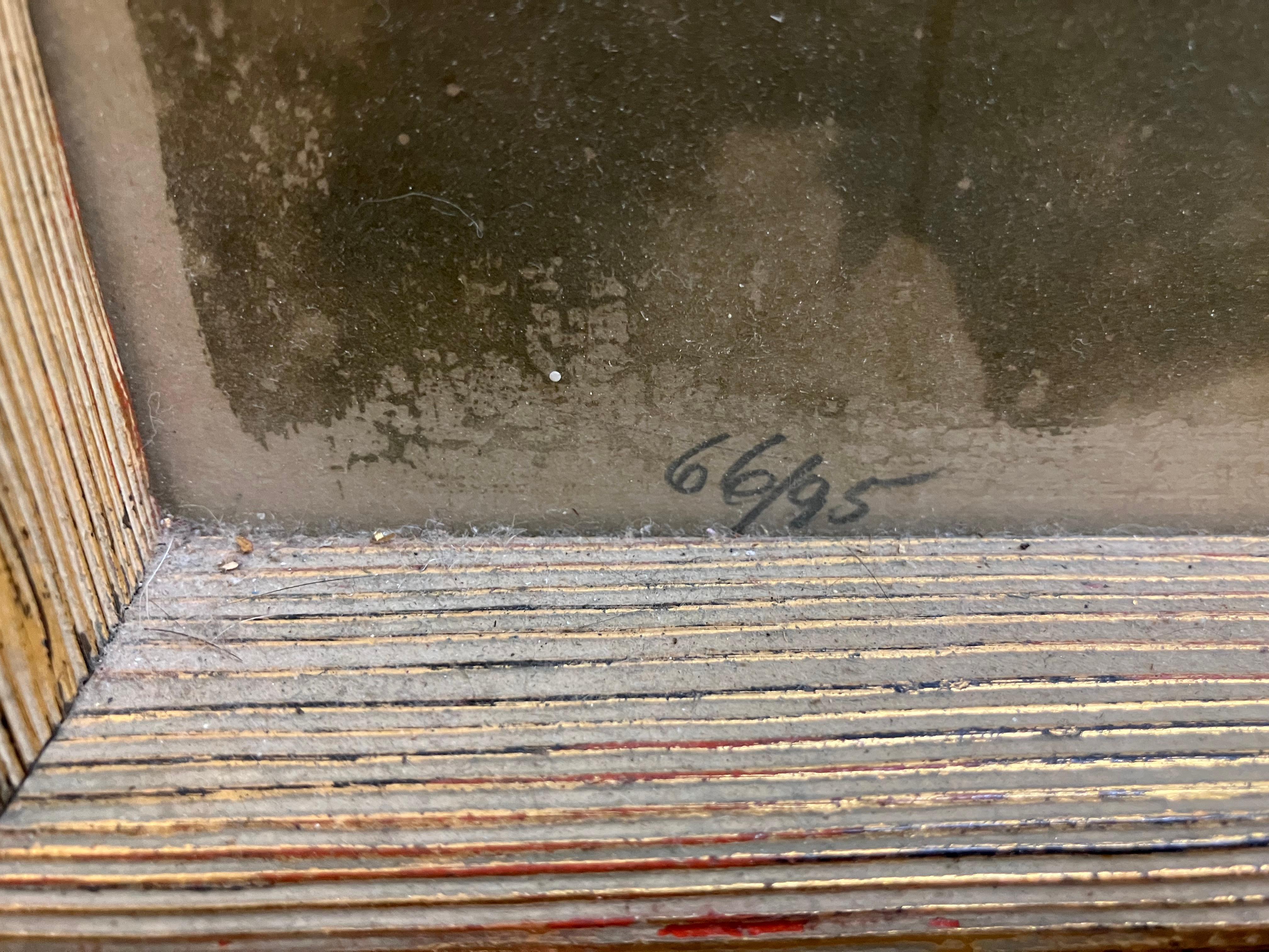 Johnny Friedlander:1912-1992. Well listed German  abstract expressionist artist. He has had an auction record price for a single print over $2400. this powerful piece is either an etching or a lithograph and it measures 30 1/2 inches high by 22 1/4