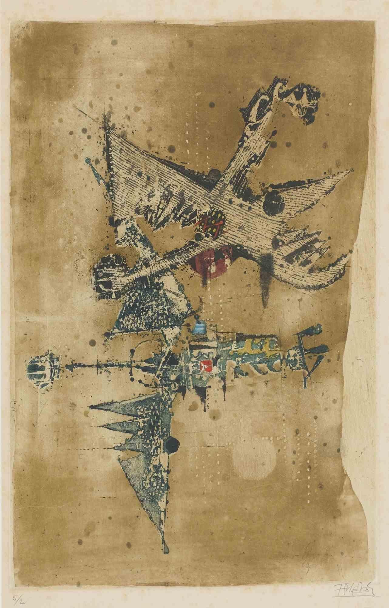 L'oiseau bleu is a print realized by Johnny Friedlaender (Plonia, 1912 - Paris, 1992).

Etching on paper.

Hand-Signed lower right, edition lower left. Numbered, edition of 5/20 prints.

The artwork is realized strongly through expressive strokes of