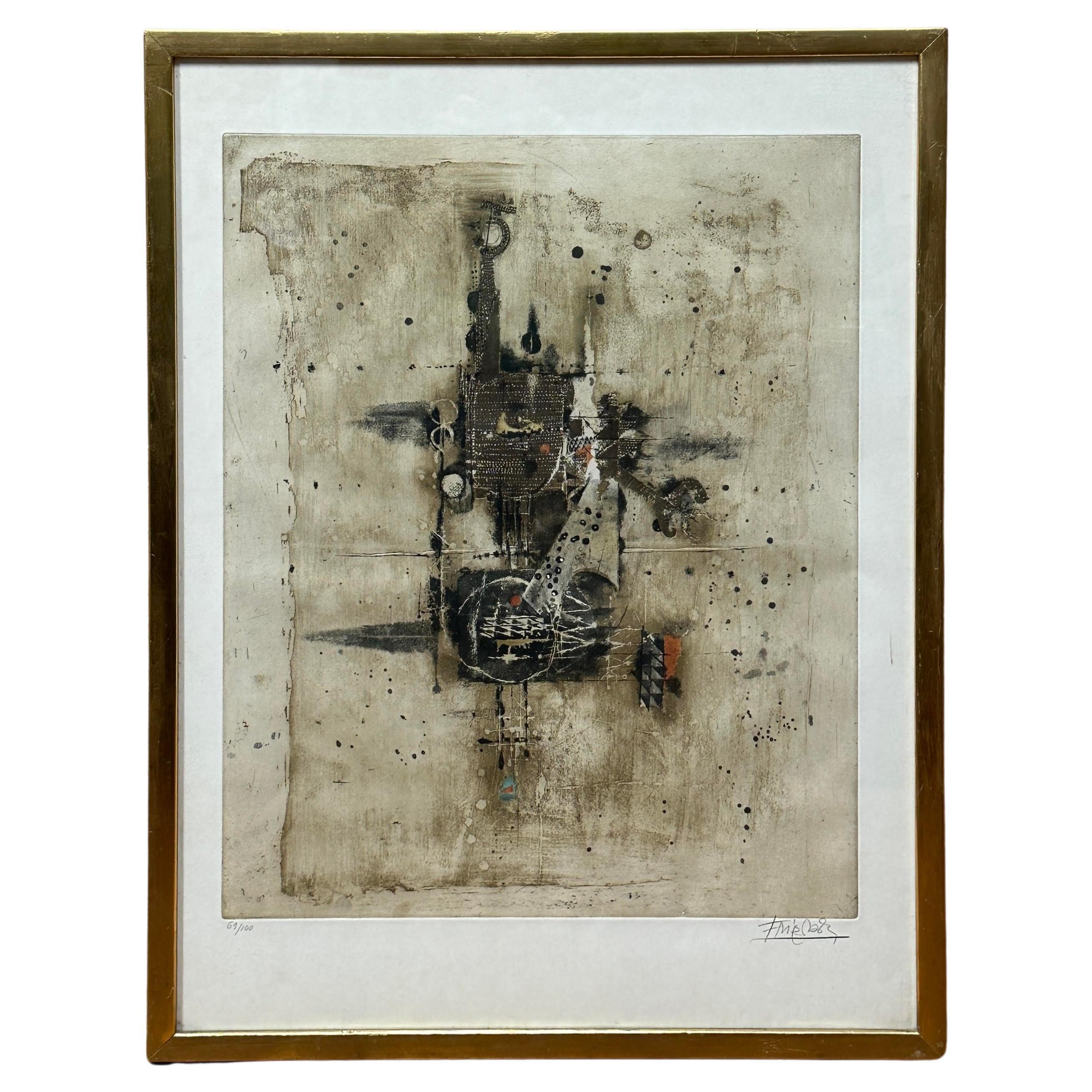 Johnny Friedlaender Abstract Print - "Metallurgic Symphony" Beige and Grey Abstract by Johnny Friedlander