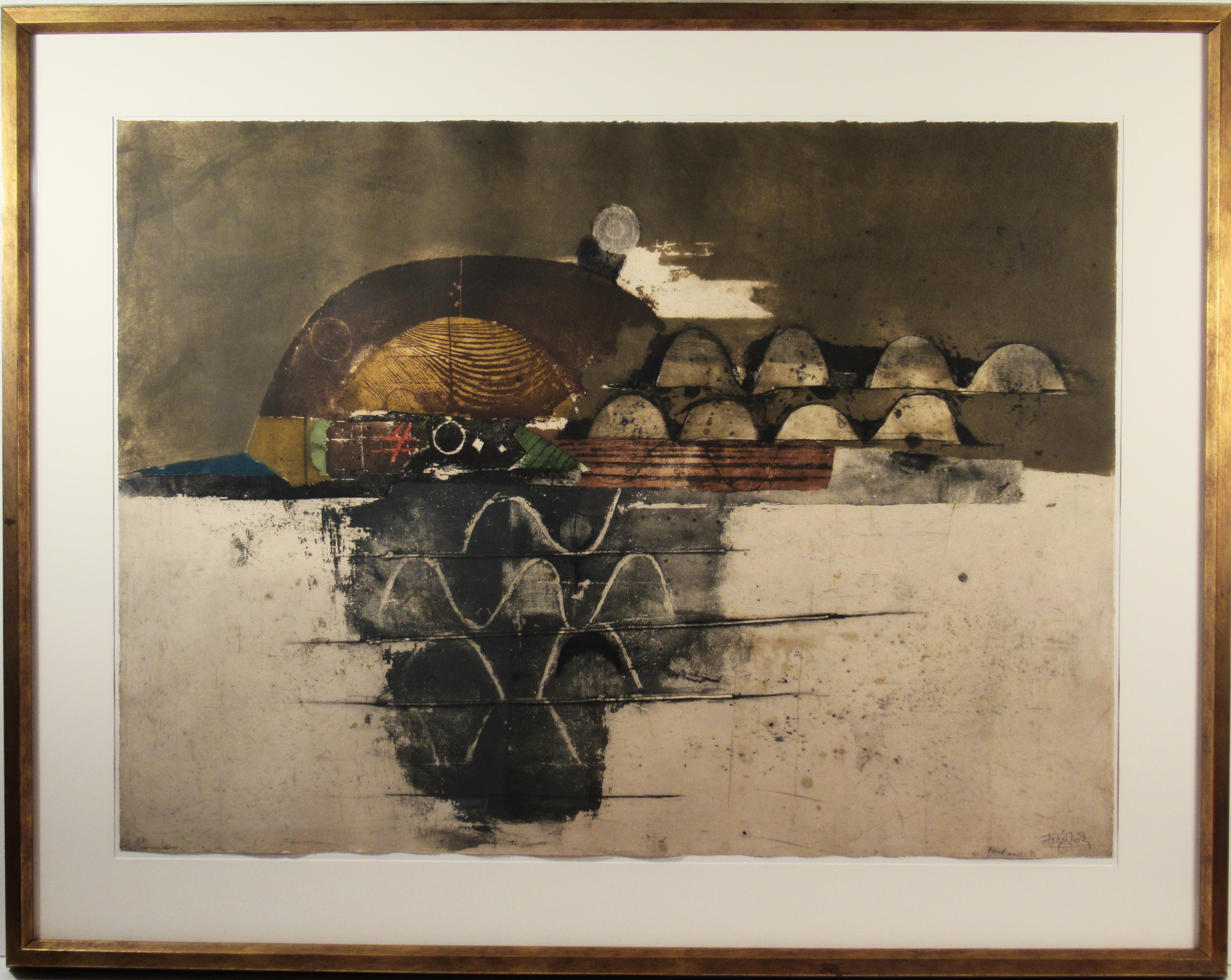 Johnny Friedlaender Abstract Print - "Montagne Ocre" Very large etching with aquatint