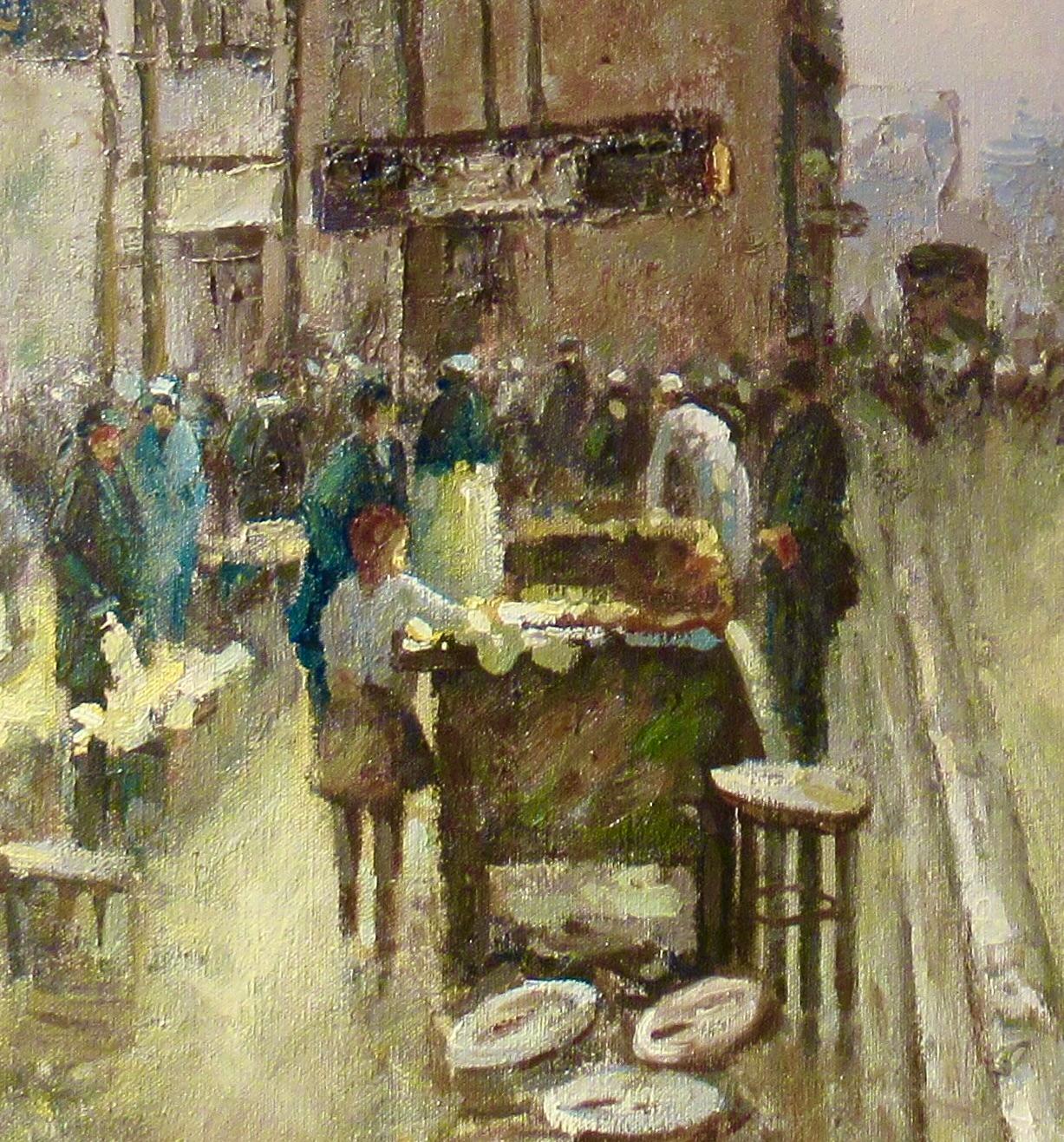 Markt in Paris im Jahr 1900 (Braun), Figurative Painting, von Johnny Gaston
