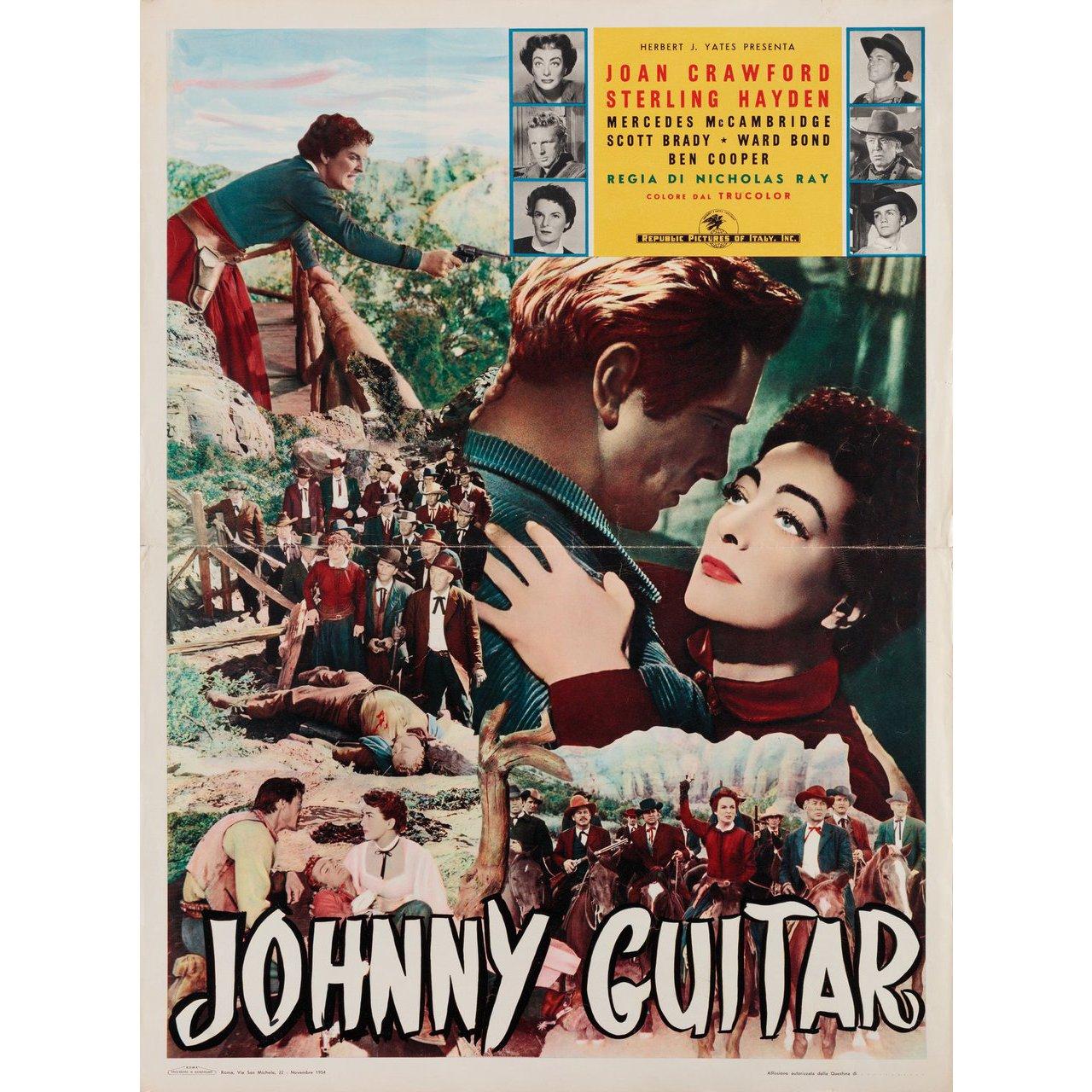 Original 1954 Italian fotobusta poster for the film Johnny Guitar directed by Nicholas Ray with Joan Crawford / Sterling Hayden / Mercedes McCambridge / Scott Brady. Very Good-Fine condition, folded. Many original posters were issued folded or were