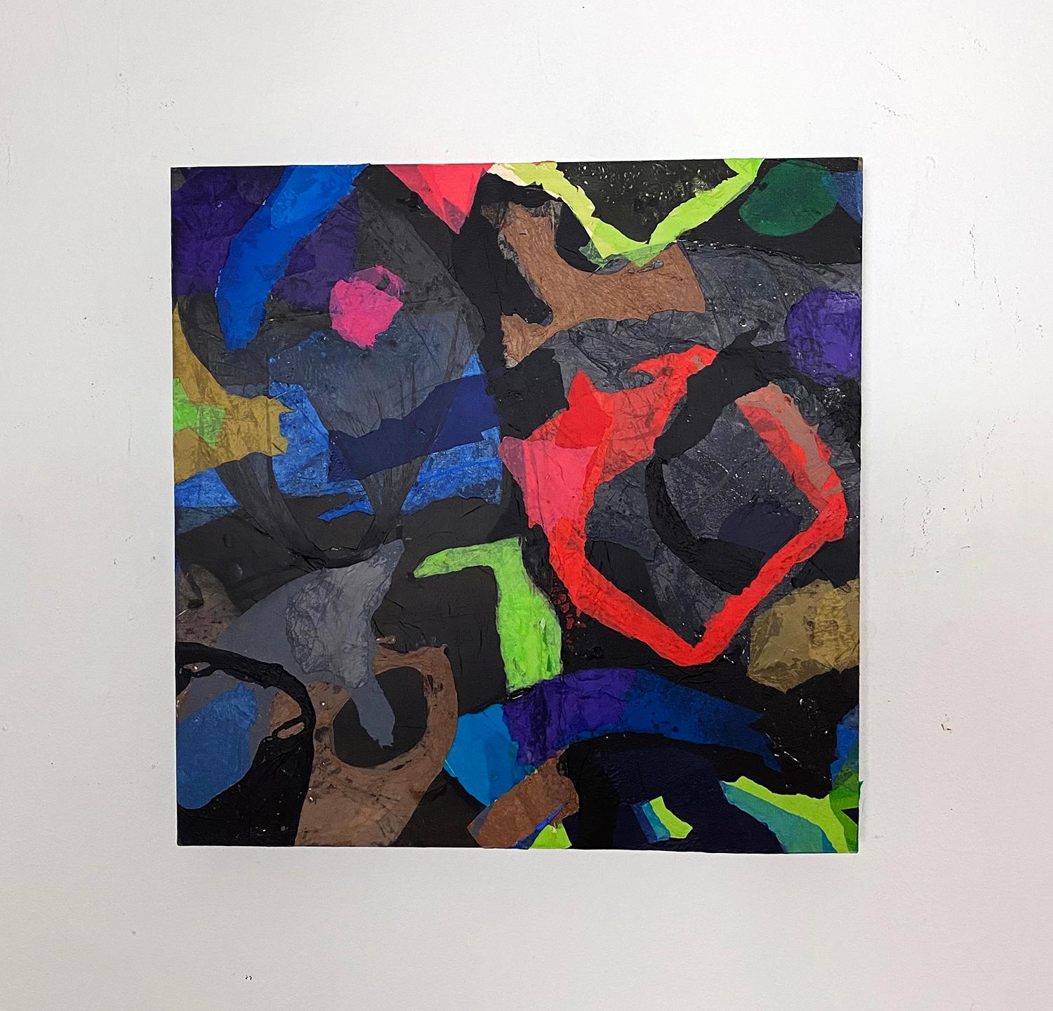 <p>Commenti dell'artista<br />Macchie luminose di verde e rosso neon emergono dai blu profondi, dai viola e dai neri. Sebbene la composizione appaia complessa con i suoi colori e le sue forme, il titolo la distilla fino alla sua semplicità.