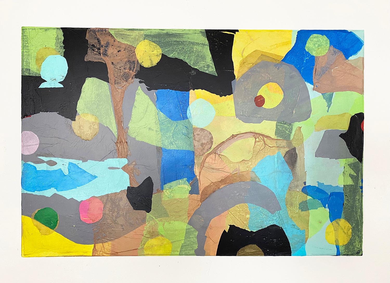 <p>Commenti dell'artista<br />I gialli, i verdi e i blu, con tocchi di grigio e nero, catturano il ricordo di un parco giochi di quartiere. L'artista Johnny Karwan ha creato questo pezzo fondendo a caldo borse della spesa in plastica riciclata.