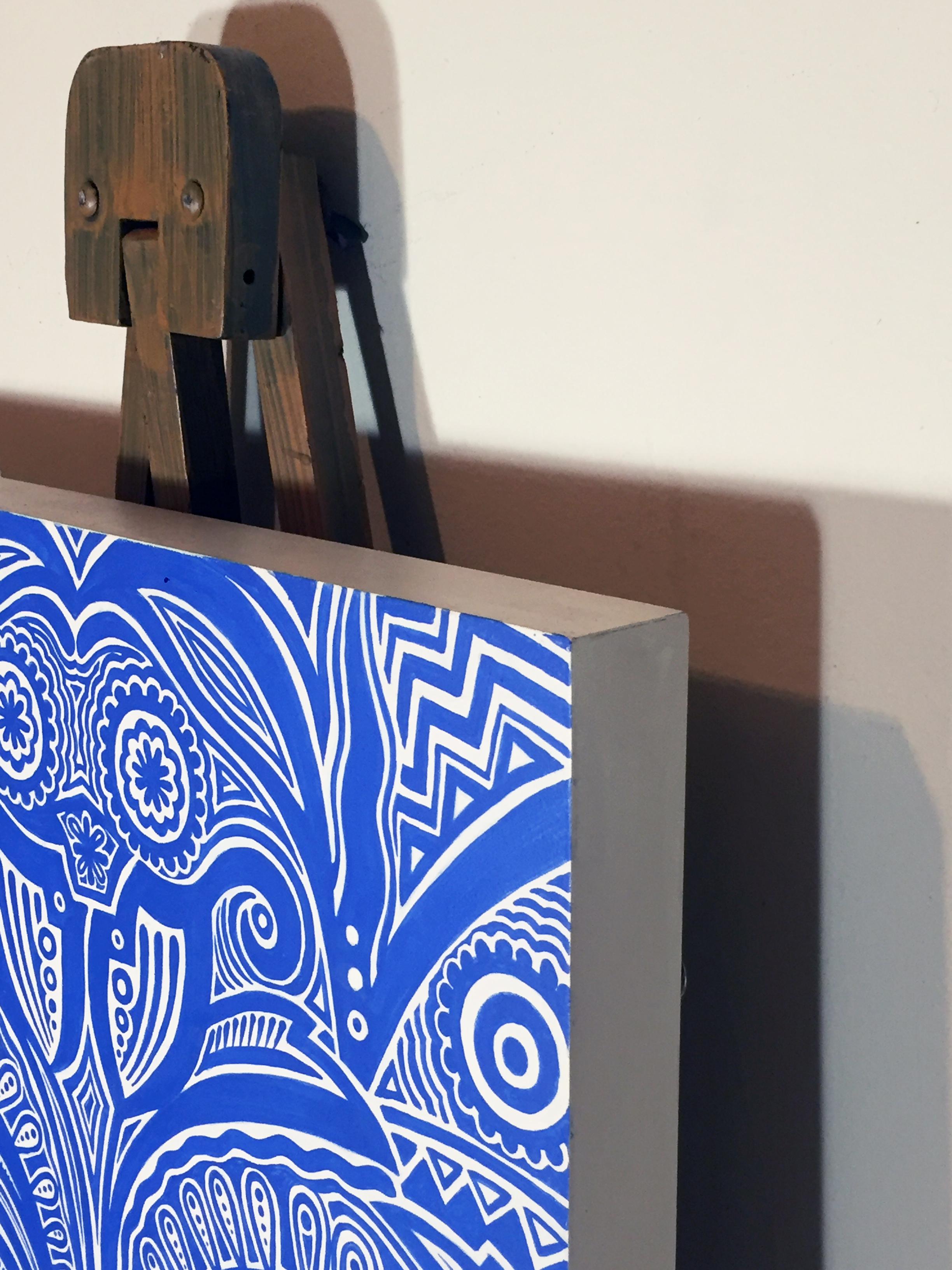 <p>Artist Comments<br />A tropical forest rendered in graphic, patterned blue and white. Part of a series of paintings and wood cutouts inspired by artist Johnny Karwan's love of pattern and the natural expression of spontaneous simplicity and flow.