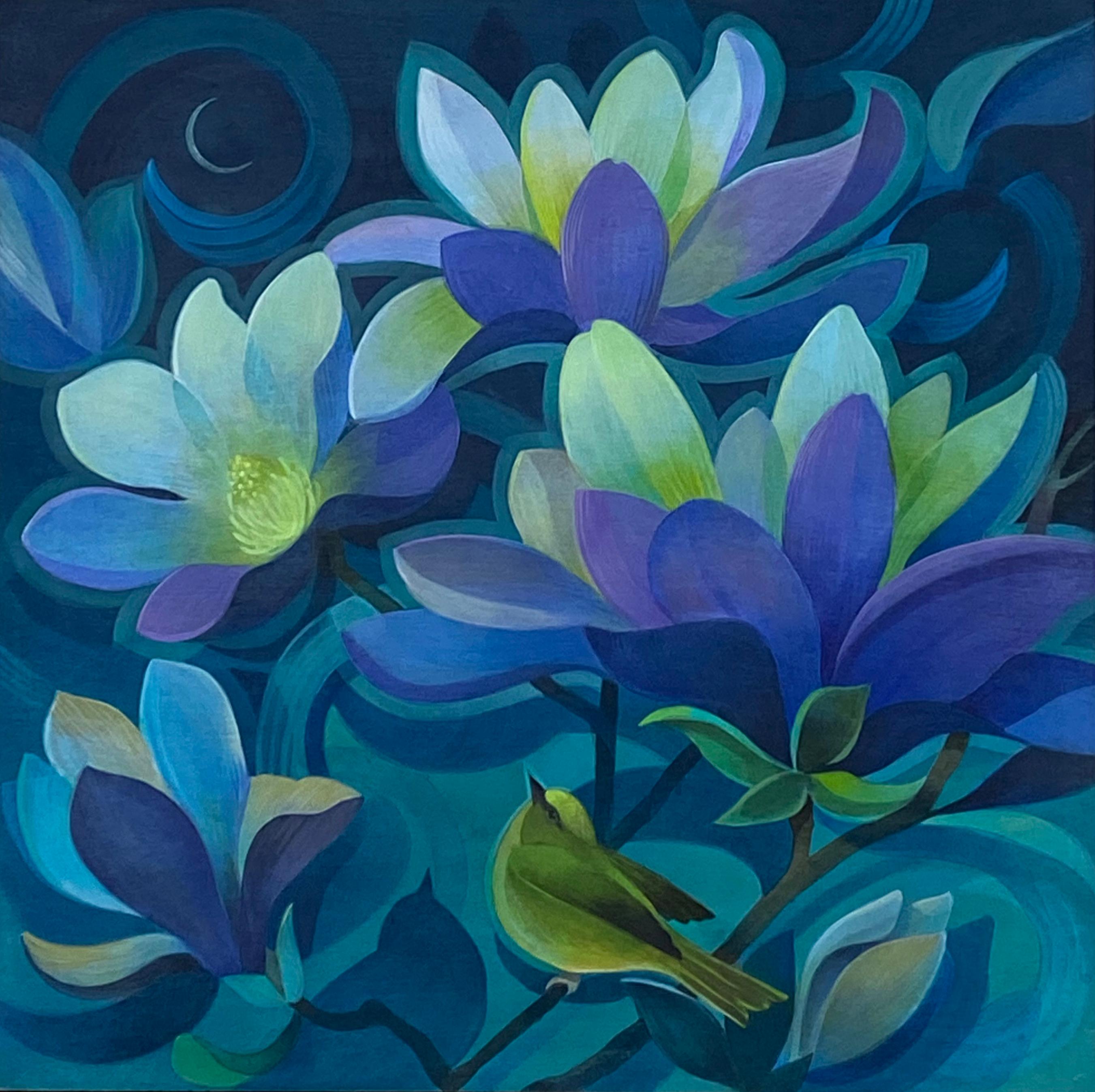 Johnny Karwan Still-Life Painting - Midnight Magnolias, Original Painting