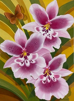 Orchids and Butterfly, Original Painting