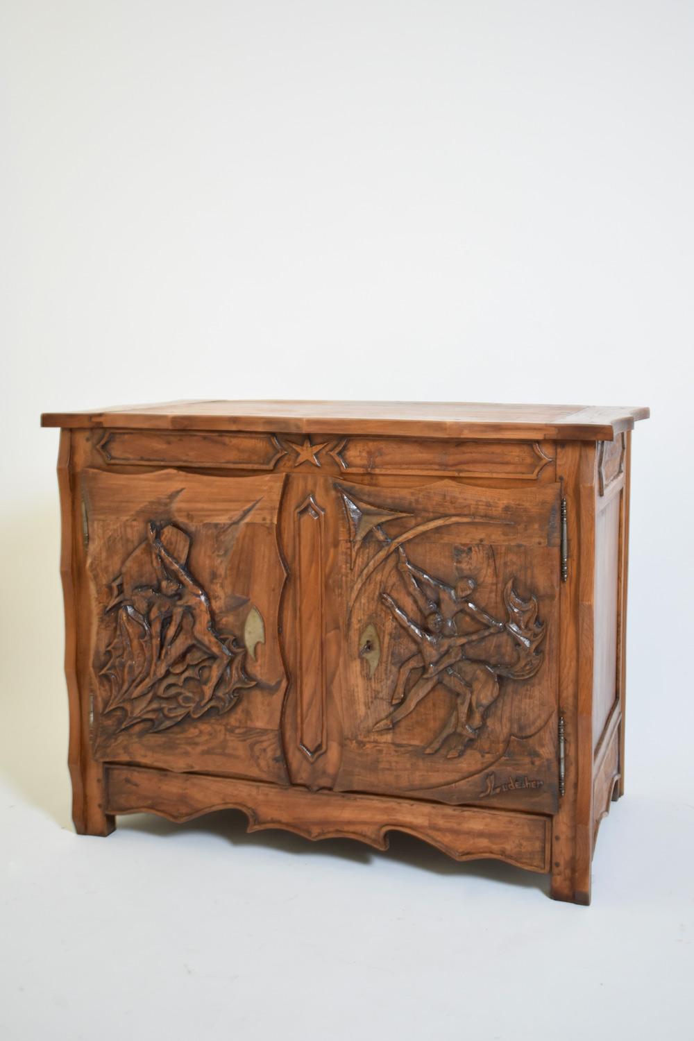 French Johnny Ludécher brutalist dancers cabinet, 1950s For Sale