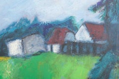Johnny Madsen, Danish artist. Village scene with house. Oil on canvas.