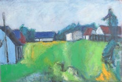 Johnny Madsen, Danish artist. Village scene with house. Oil on canvas.