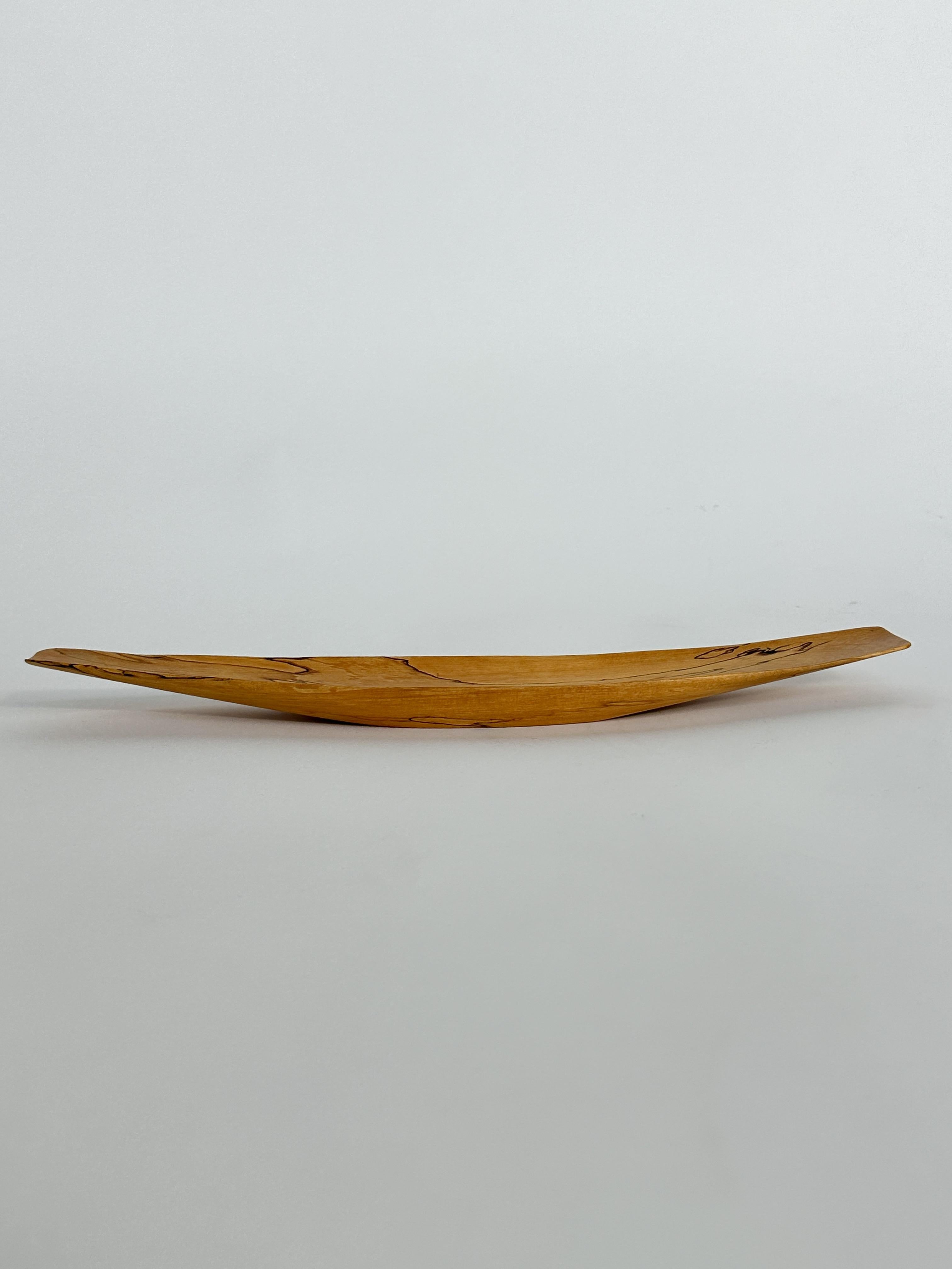 Scandinavian Modern Johnny Mattsson Bowl Boat Shaped Wooden Spalted 1950s Hand Carved For Sale