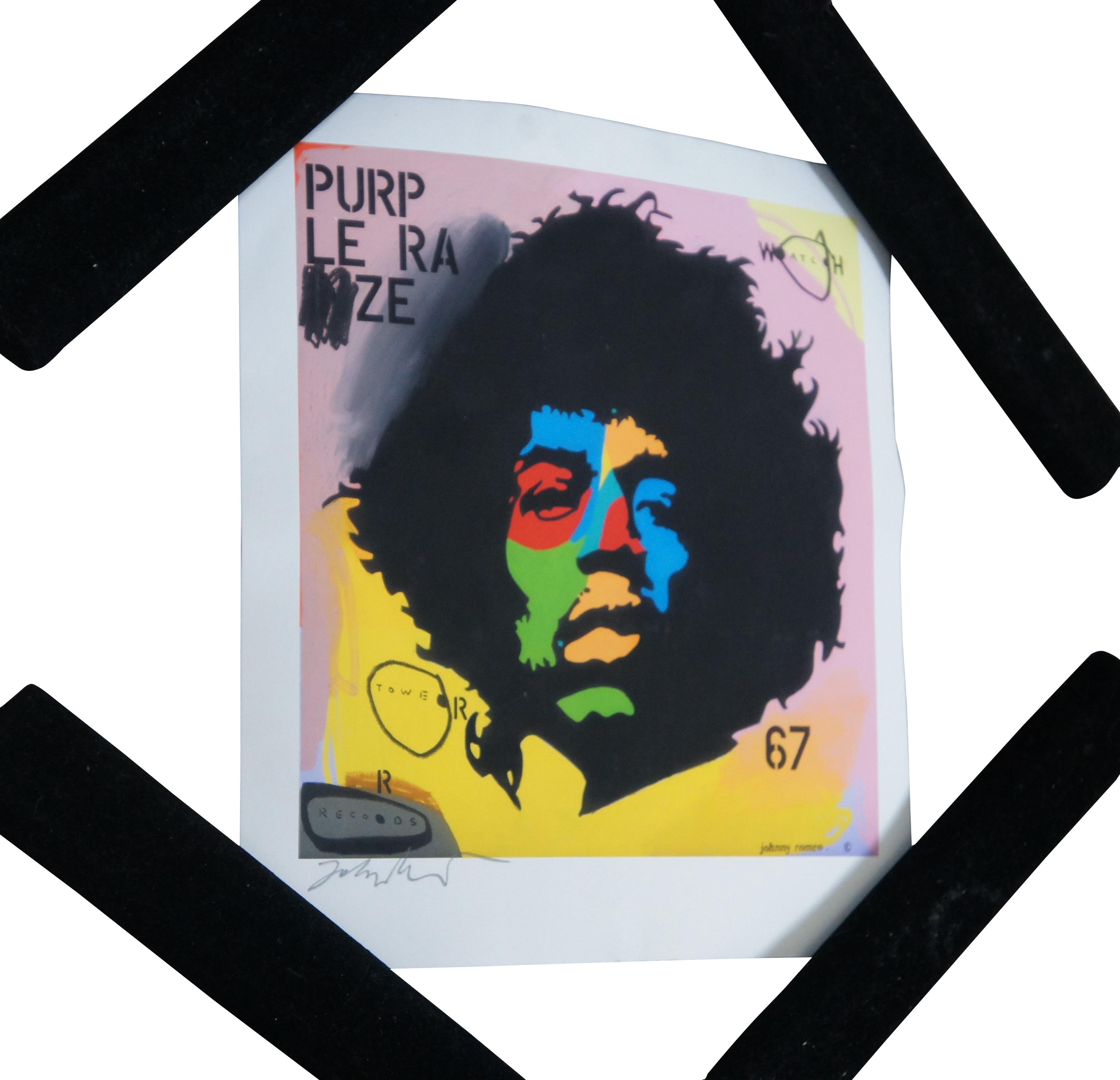Rare impression de portrait pop art contemporain signé au crayon de Jimmy Hendrix, 