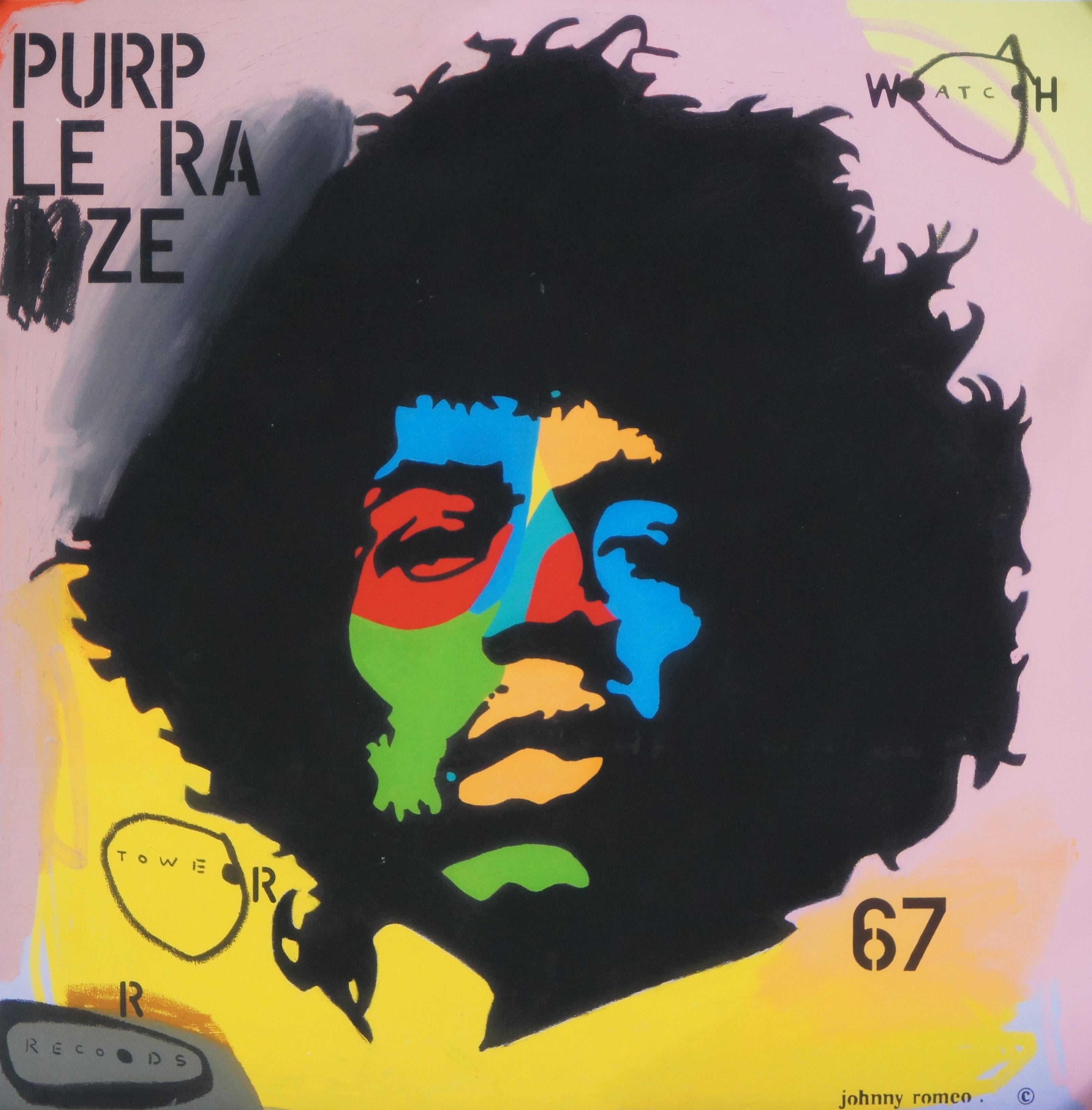 20ième siècle Johnny Romeo Jimmy Hendrix Purple Raze signé Impression Pop Art expressionniste 15 pouces en vente