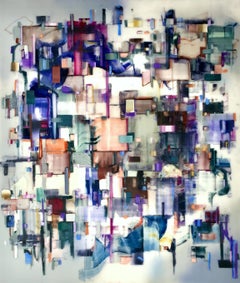 DeepFake - Contemporary Abstract Urban Large Oil Painting on Acrylic Panel (peinture à l'huile contemporaine abstraite urbaine de grande taille sur panneau acrylique)