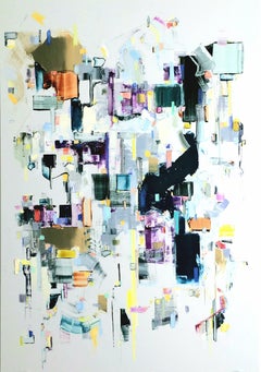 Of Its Own Accord, peinture à l'huile urbaine abstraite contemporaine sur panneau acrylique