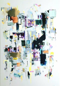 Of Its Own Accord, Pittura ad olio astratta urbana contemporanea su pannello acrilico