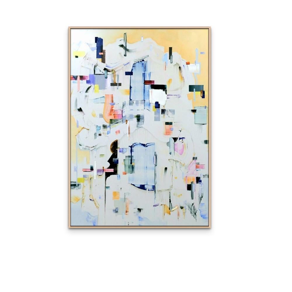 Plot Twist, zeitgenössisches, abstraktes, vertikales Ölgemälde auf Acrylplatte (Grau), Abstract Painting, von Johnny Taylor