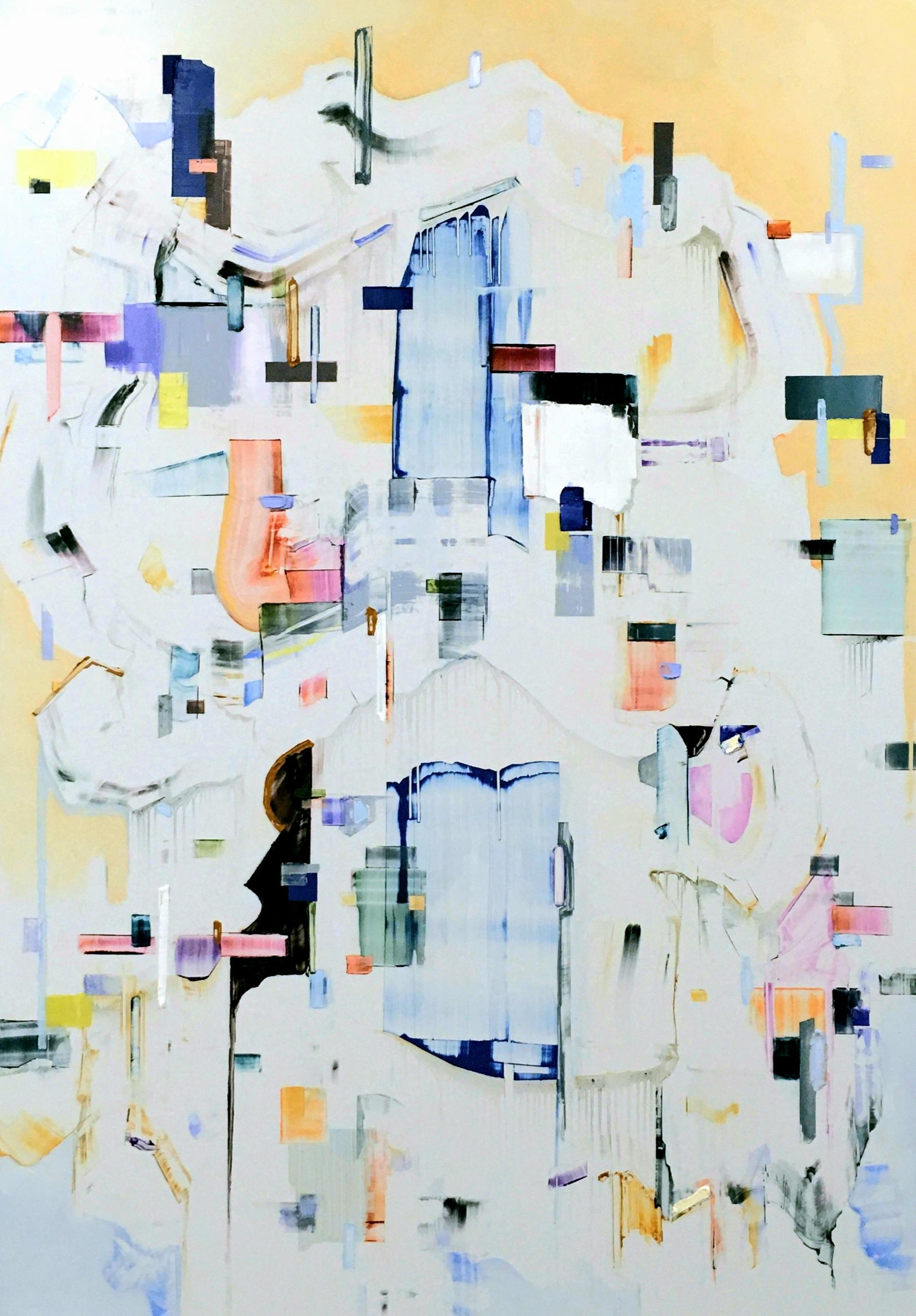 Johnny Taylor Abstract Painting – Plot Twist, zeitgenössisches, abstraktes, vertikales Ölgemälde auf Acrylplatte