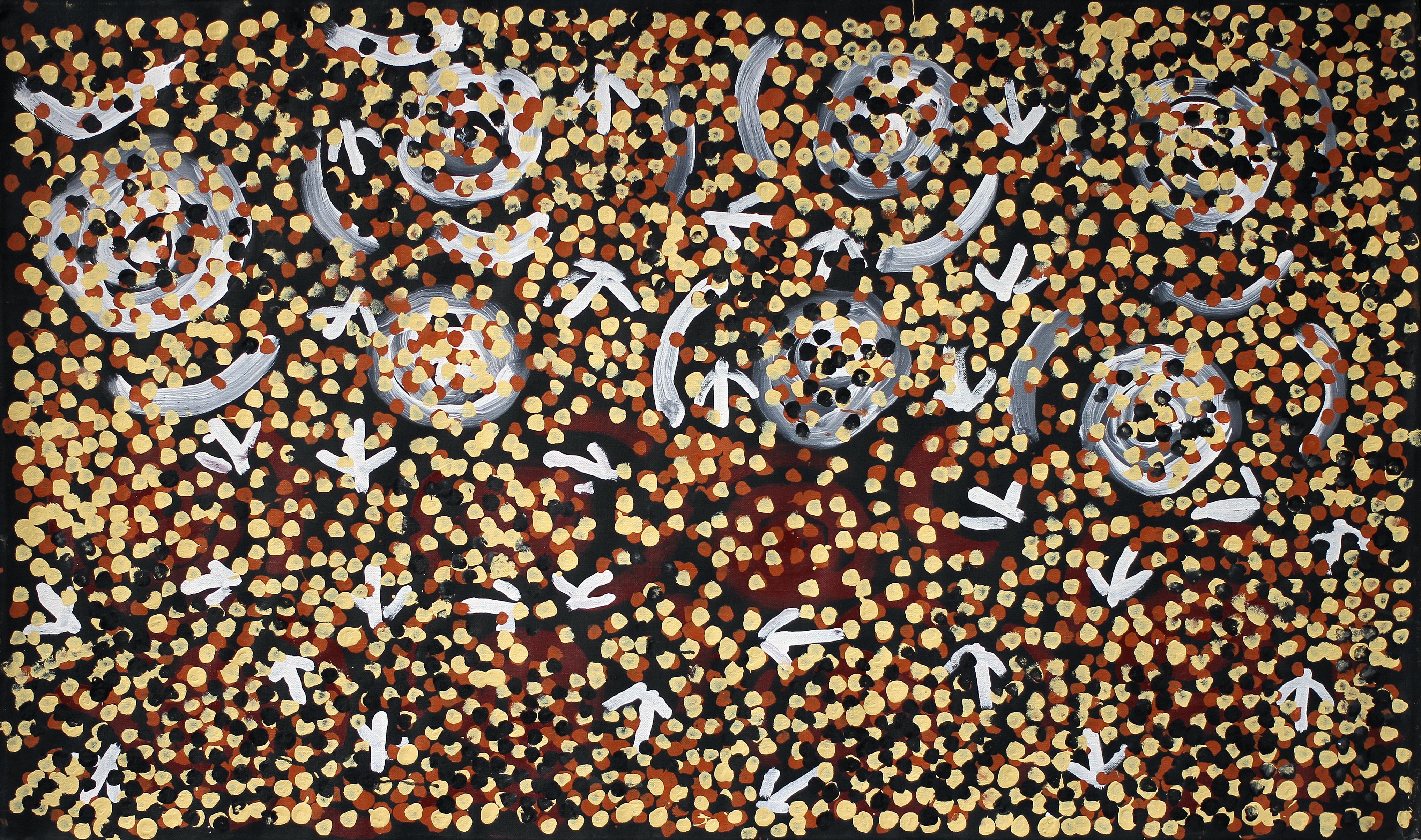 Johnny Warangkula Tjupurrula " Egret Dreaming "  90x155cm - 1998 Aboriginal Art