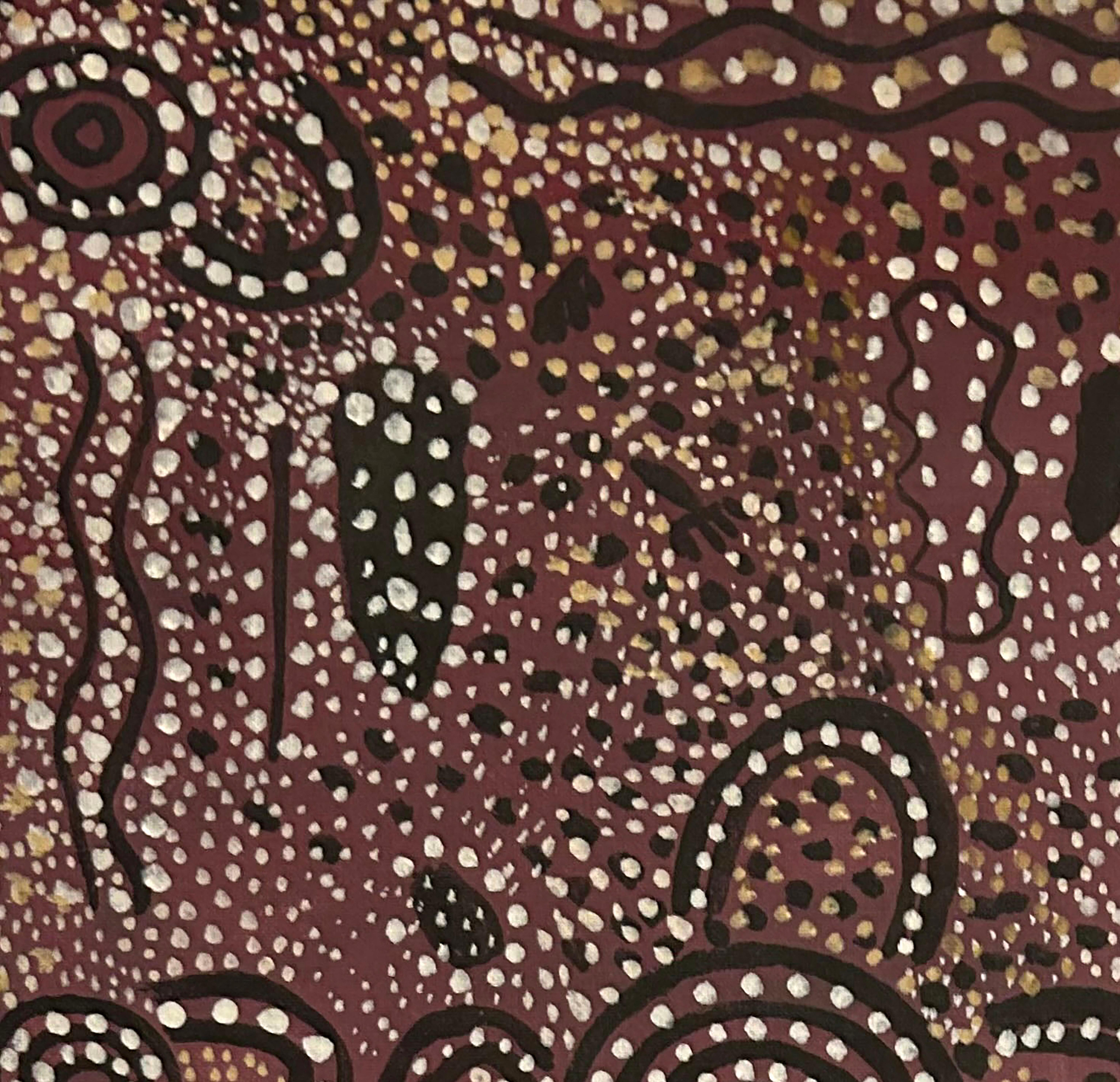 La storia dell'emù - Abstract Painting Nero di Johnny Warangkula Tjupurrula
