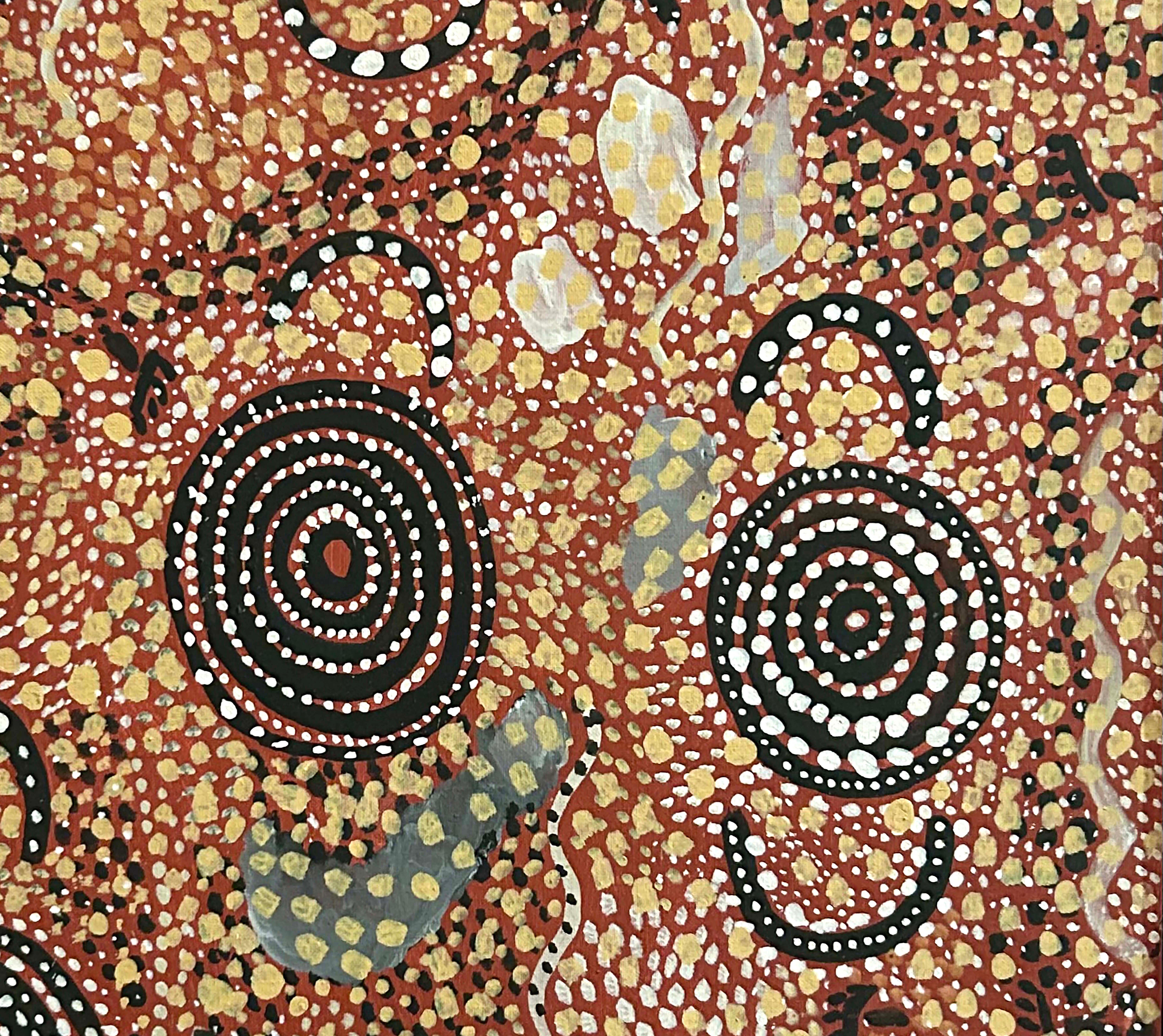 Zeremonie der Männer (Braun), Abstract Painting, von Johnny Warangkula Tjupurrula