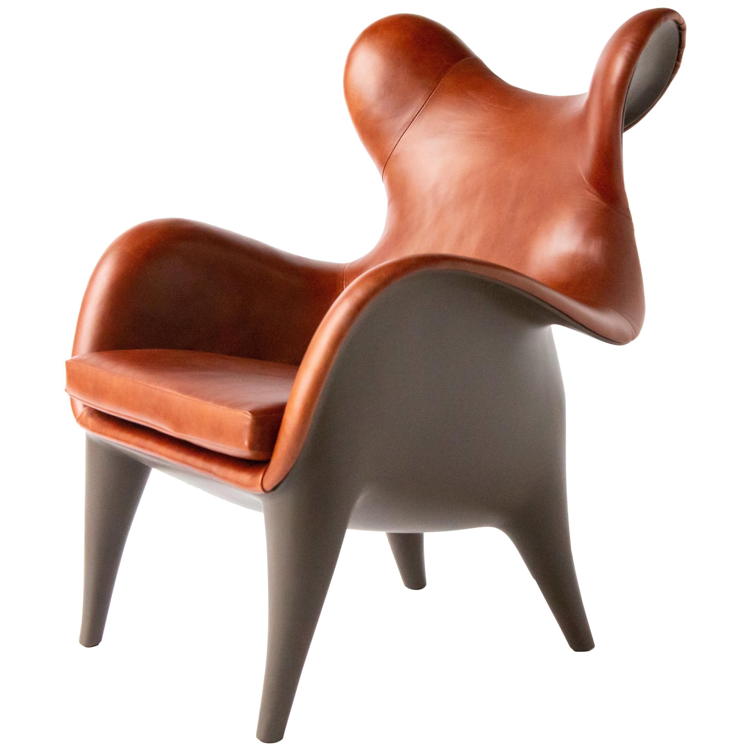 Johnny Wing Back Chair, Lounge Chair, Leather/Chocolate Resin, Mozer USA 2007/19 For Sale