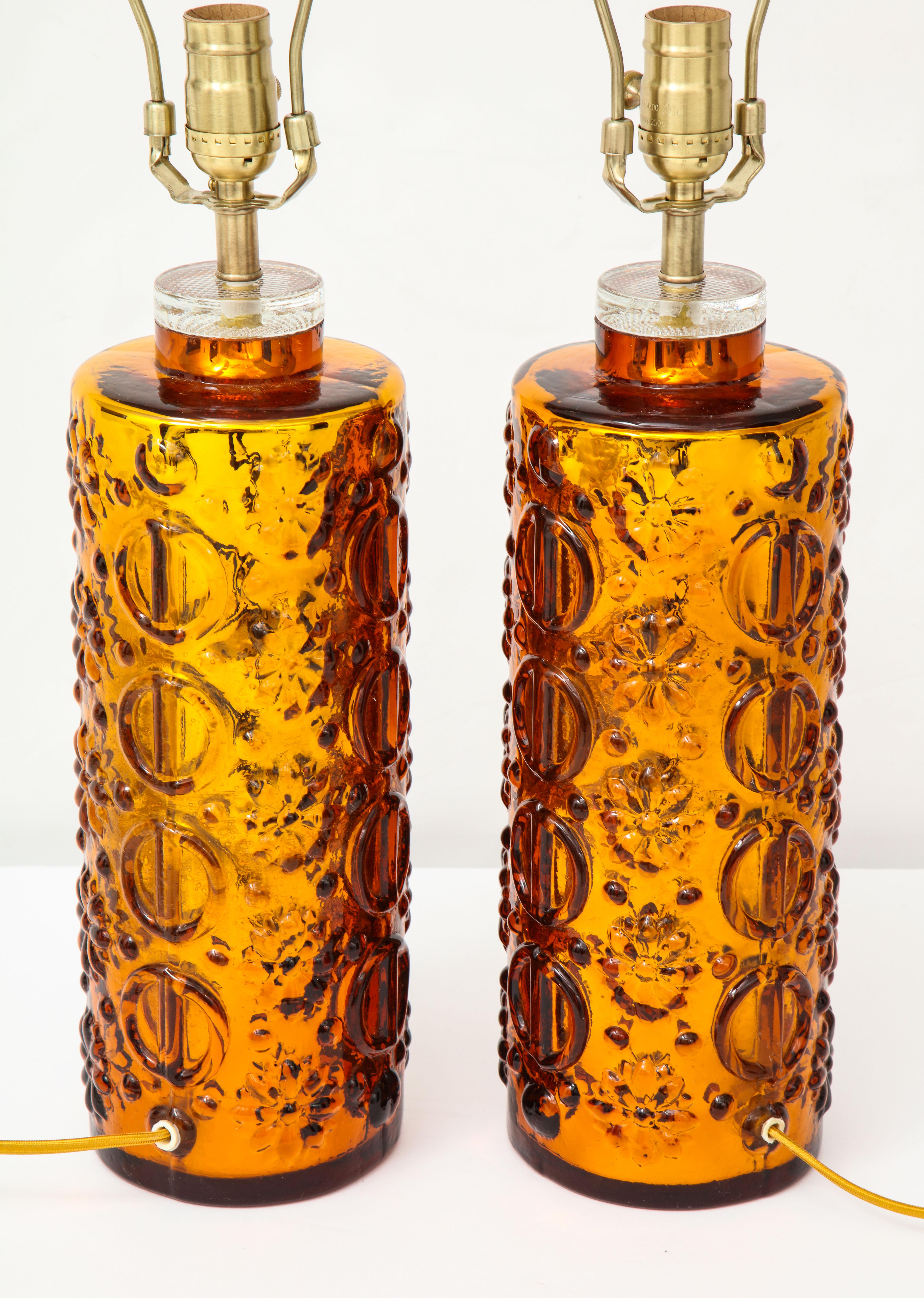 Johansfors Graphic Patterned Gold Glass Lamps In Excellent Condition For Sale In New York, NY