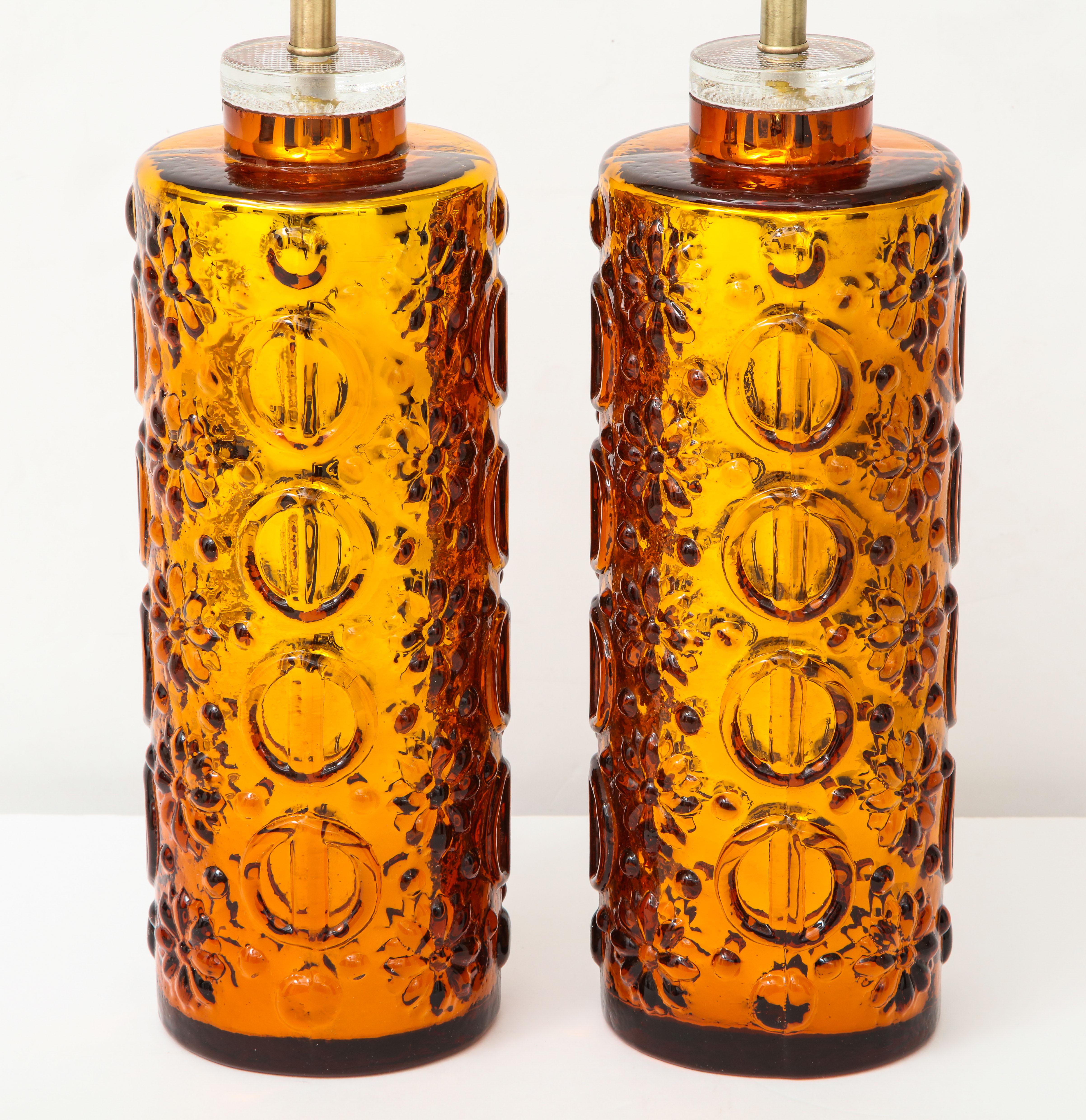 20th Century Johansfors Graphic Patterned Gold Glass Lamps For Sale