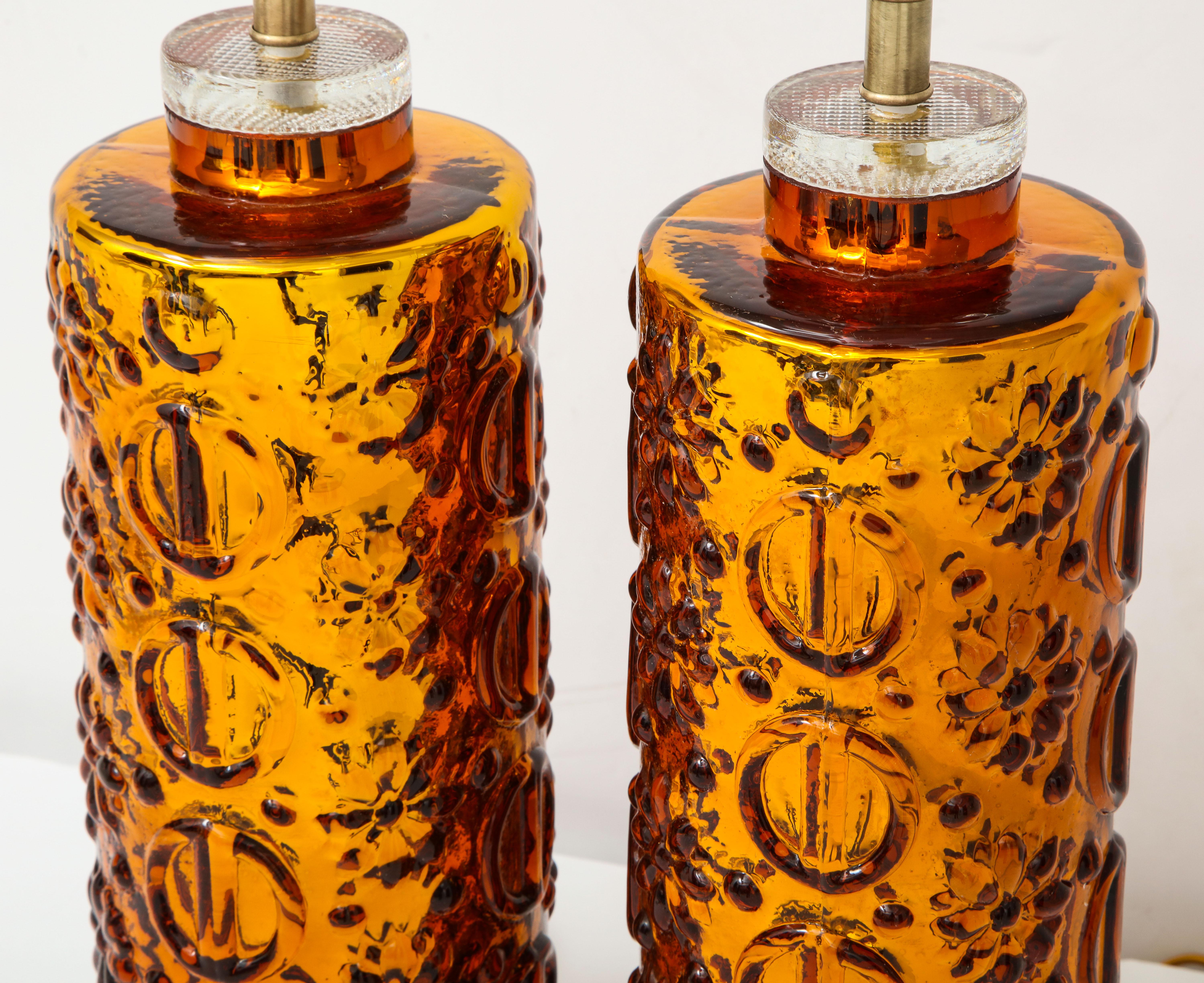 Johansfors Graphic Patterned Gold Glass Lamps For Sale 2