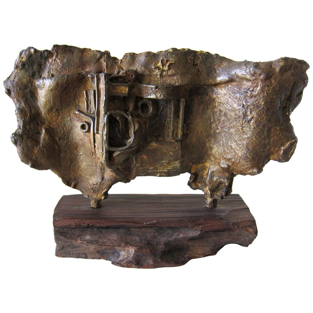 American Bronze on Wood Base Abstract Modernist Sculpture by Johnson 