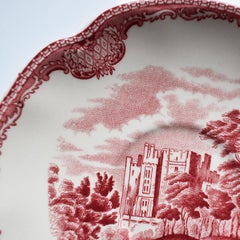Johnson Bros England Red Ceramic Saucers Old Britain Castles, a Pair