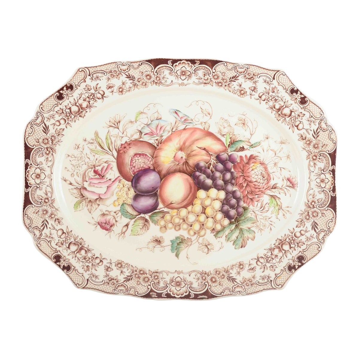 Johnson Bros. Large rectangular platter in earthenware. Fruit and floral motifs. For Sale