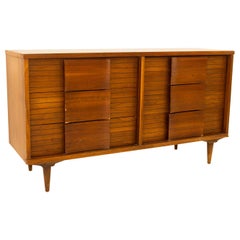 Johnson Carper Mid Century Formica Top 6-Drawer Walnut Lowboy Dresser