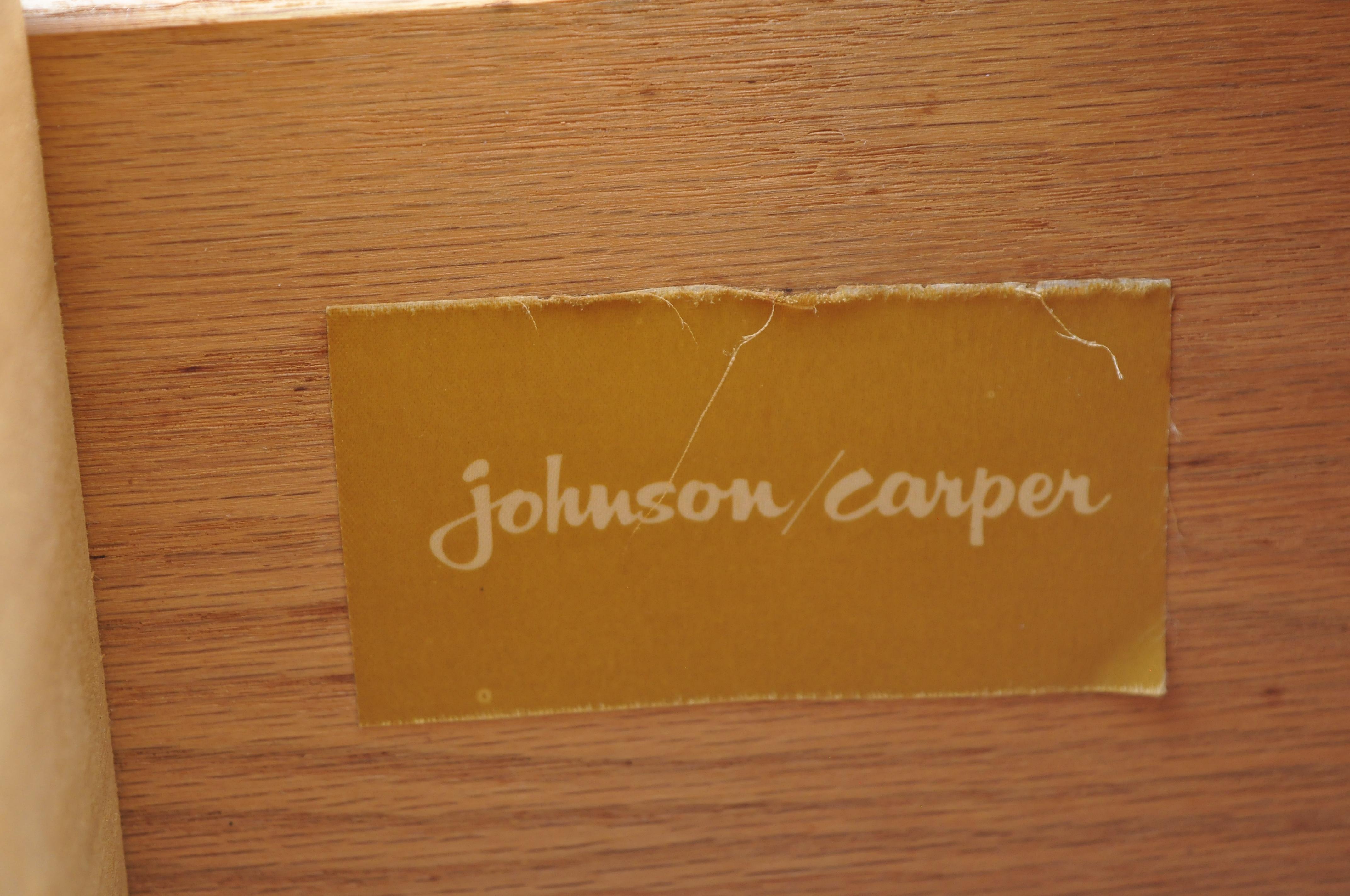Johnson Carper Mid-Century Modern 9 Drawer Walnut Laminate Credenza Long Dresser For Sale 1