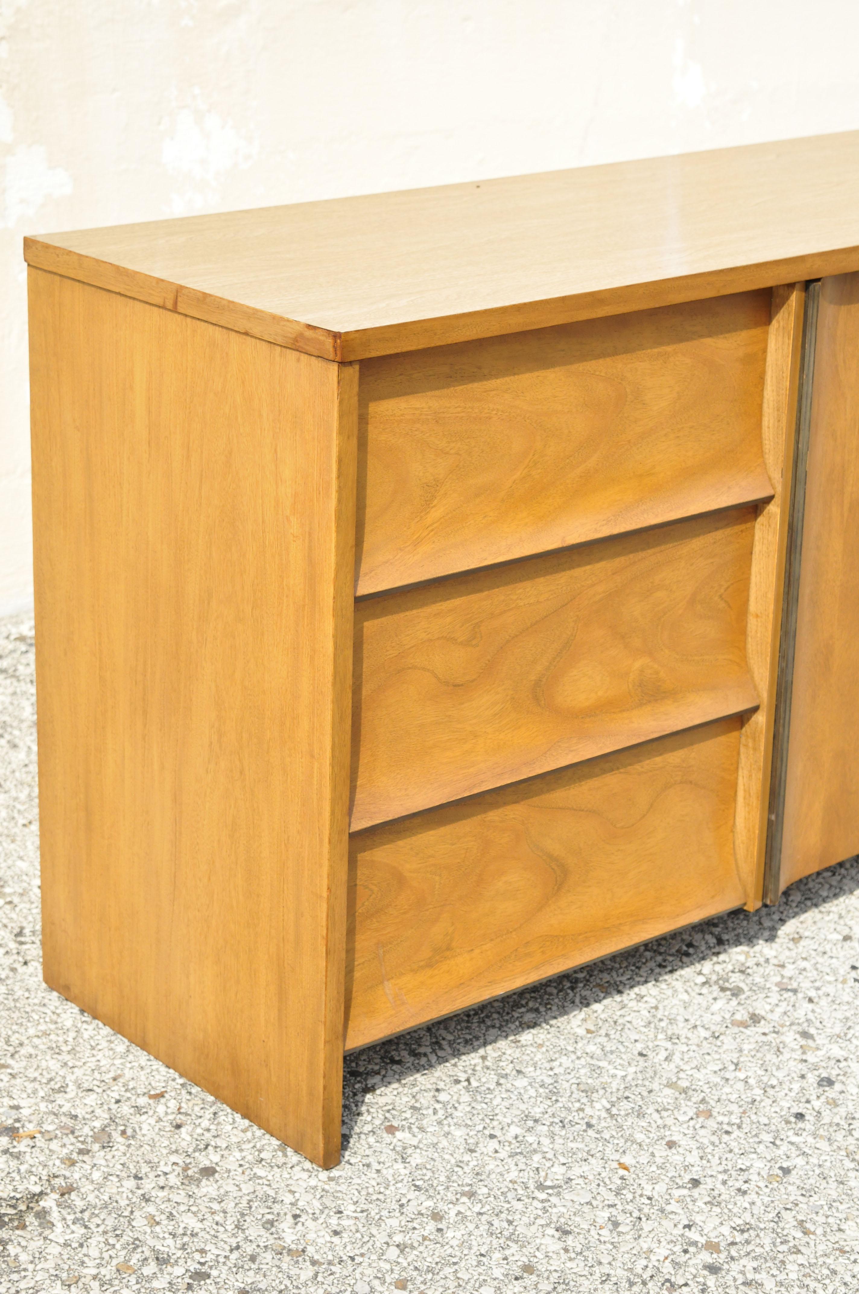 Contemporary Johnson Carper Mid-Century Modern 9 Drawer Walnut Laminate Credenza Long Dresser For Sale