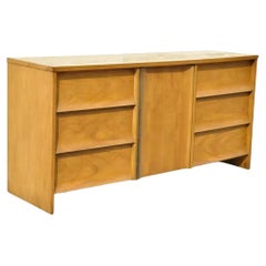 Johnson Carper Mid Century Modern 9 Drawer Walnut Laminate Credenza Long Dresser