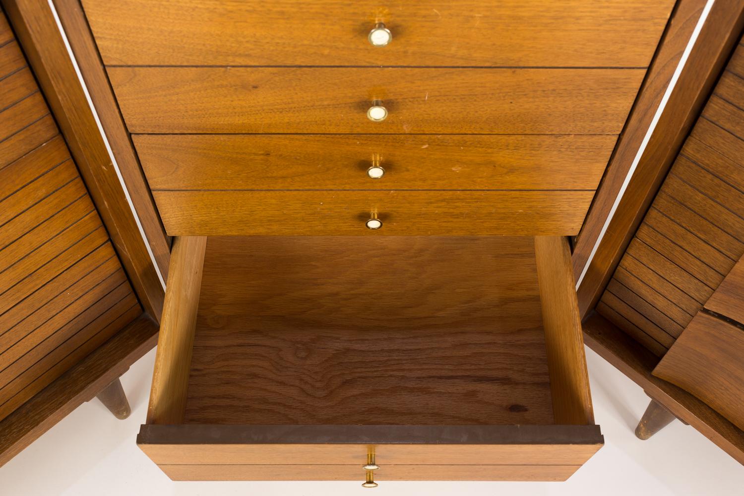Johnson Carper Mid Century Walnut and Formica 4 Piece Corner Dresser Desk 3