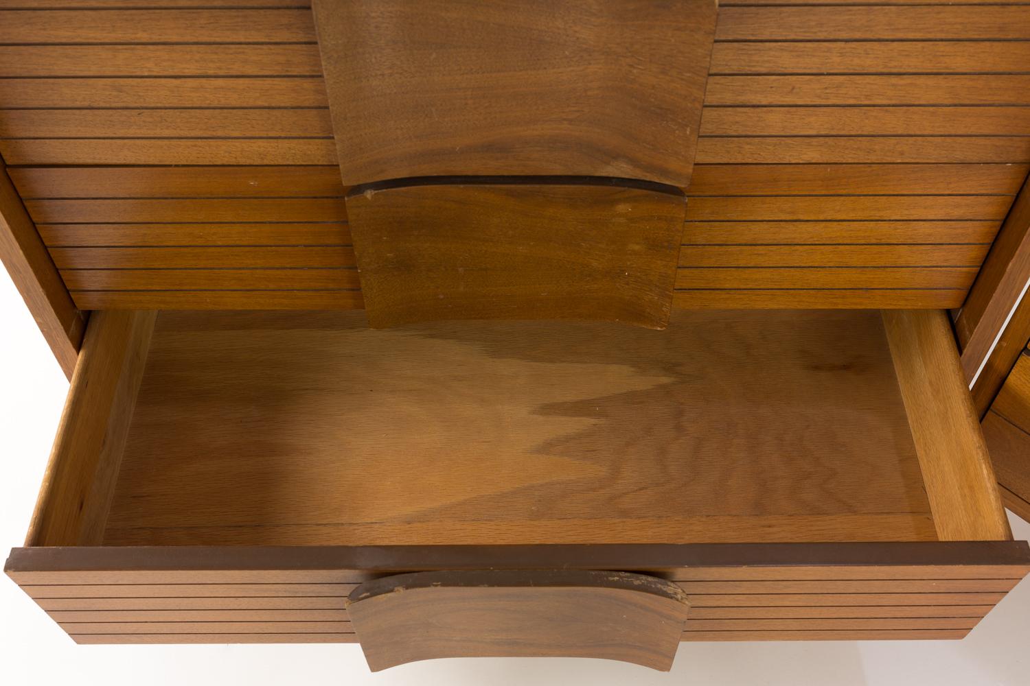 Johnson Carper Mid Century Walnut and Formica 4 Piece Corner Dresser Desk 4