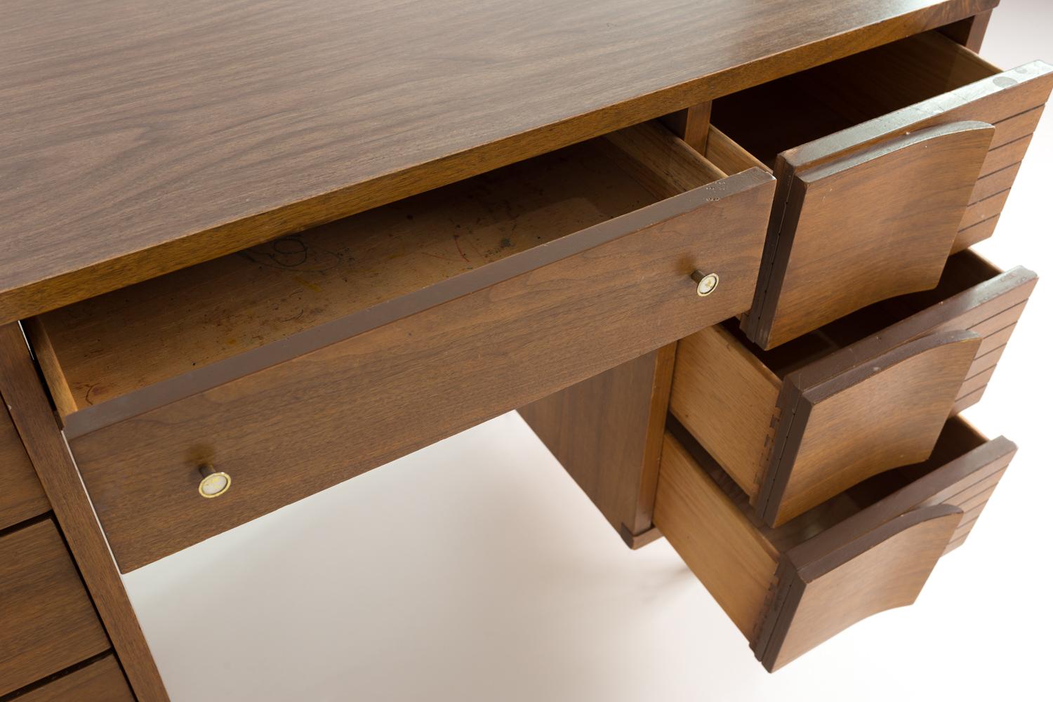 Johnson Carper Mid Century Walnut and Formica 4 Piece Corner Dresser Desk 5
