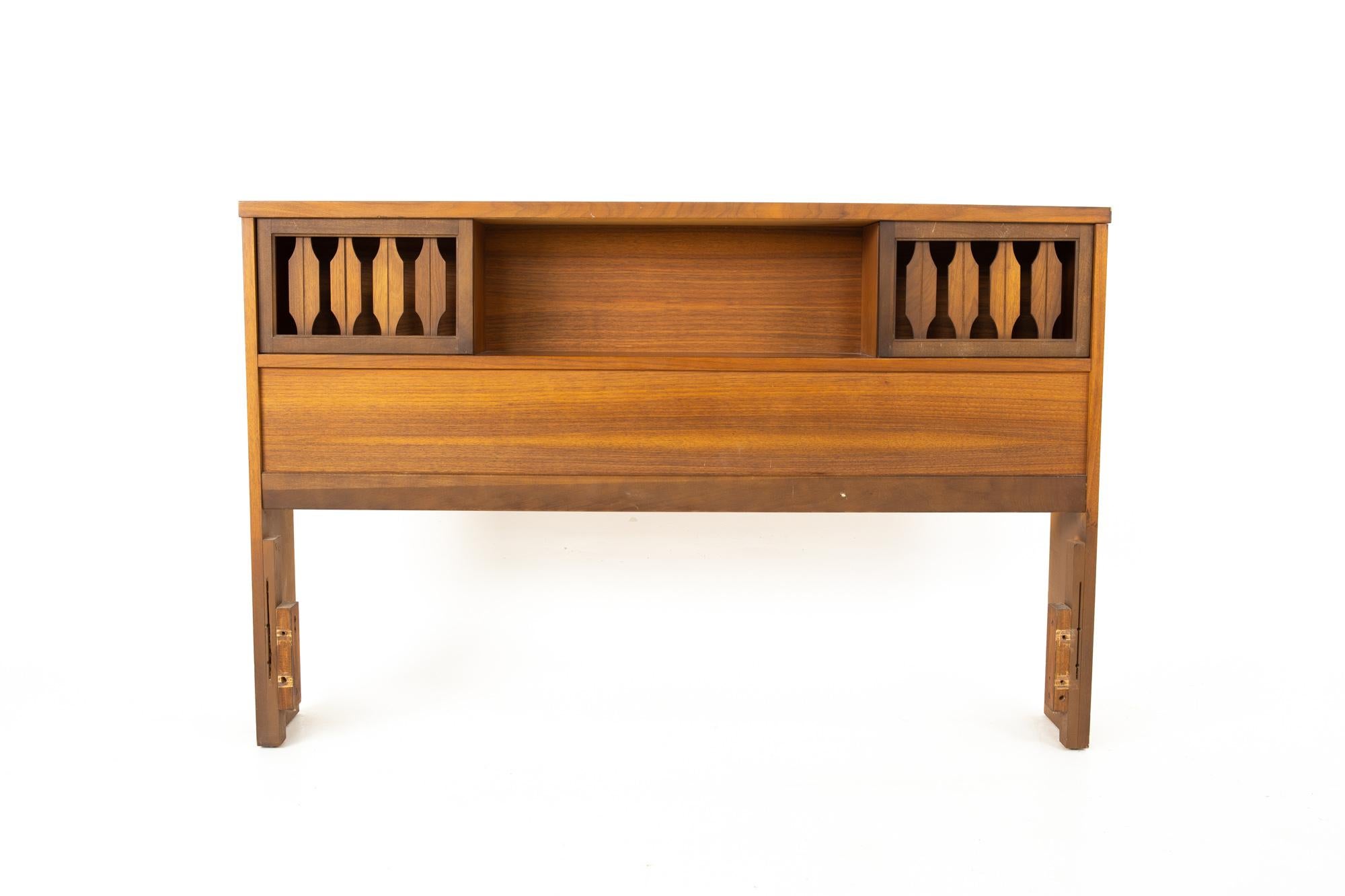 Johnson Carper Mid Century walnut full storage headboard
Head board measures: 56 wide x 8.25 deep x 36.25 inches high

All pieces of furniture can be had in what we call restored vintage condition. This means the piece is restored upon purchase so