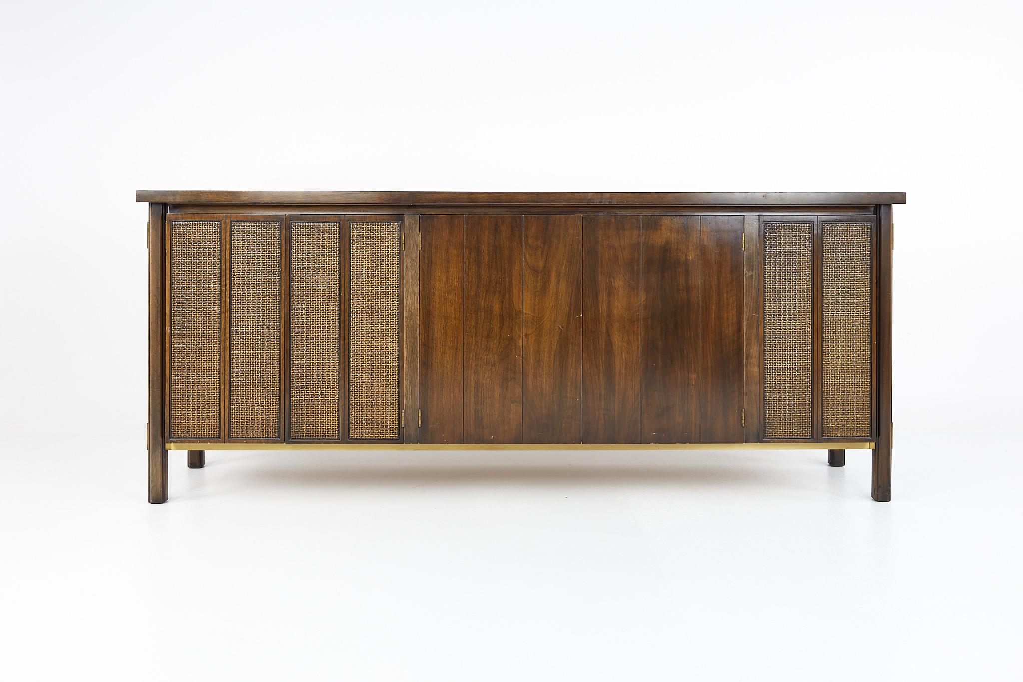 Johnson furniture mid-century cane front sideboard credenza.

This credenza measures: 78 wide x 19.25 deep x 32 inches high.

All pieces of furniture can be had in what we call restored vintage condition. That means the piece is restored upon