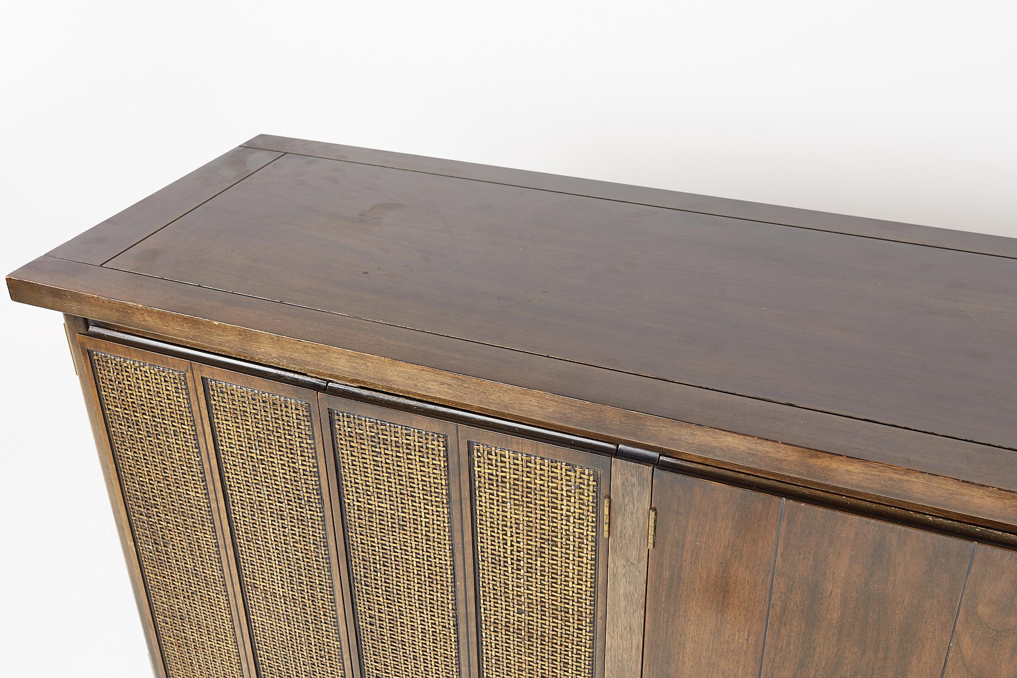 Brass Johnson Furniture Mid-Century Cane Front Sideboard Credenza