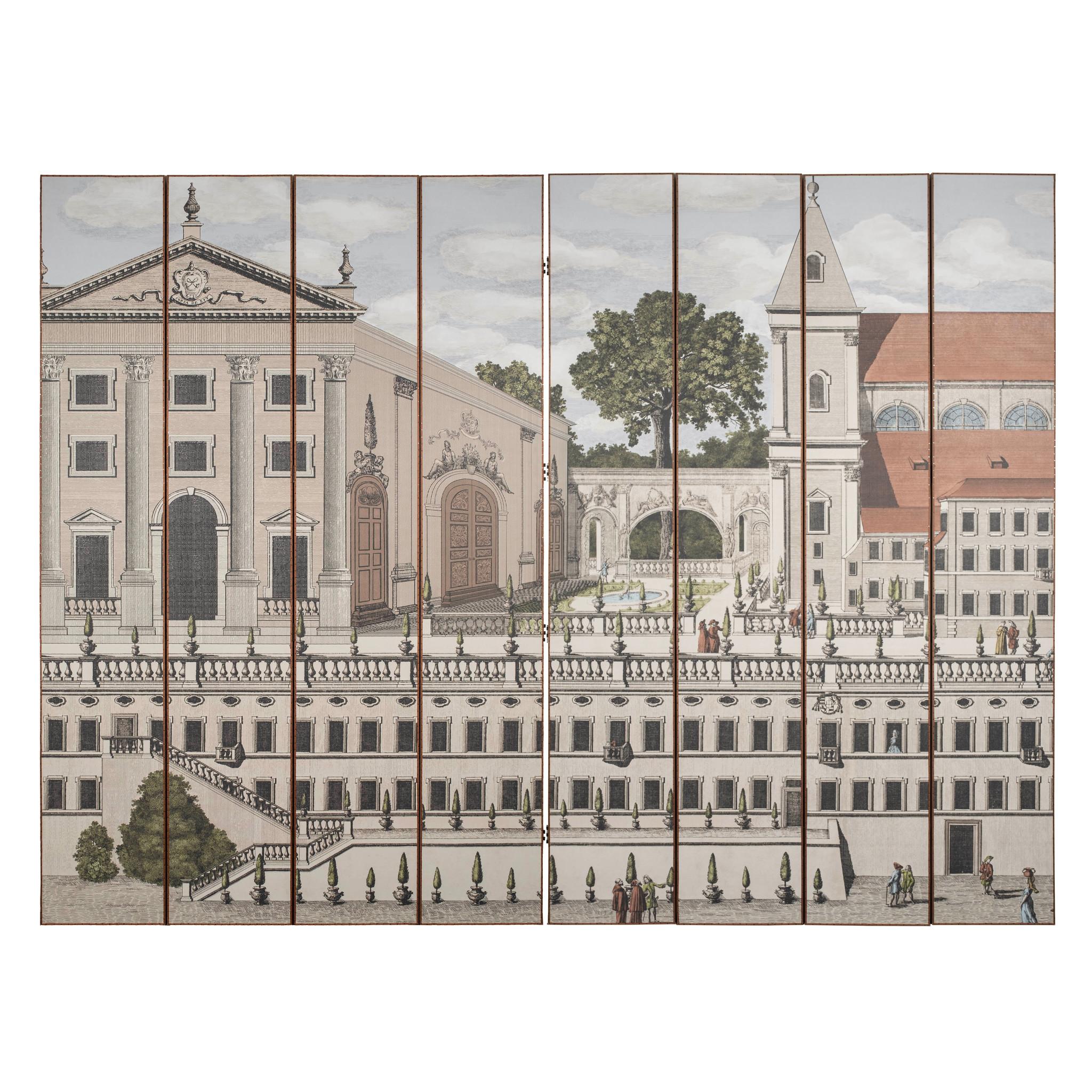 North American Johnson Hartig Piazza Firenze Document Grisalle Folding Screen For Sale