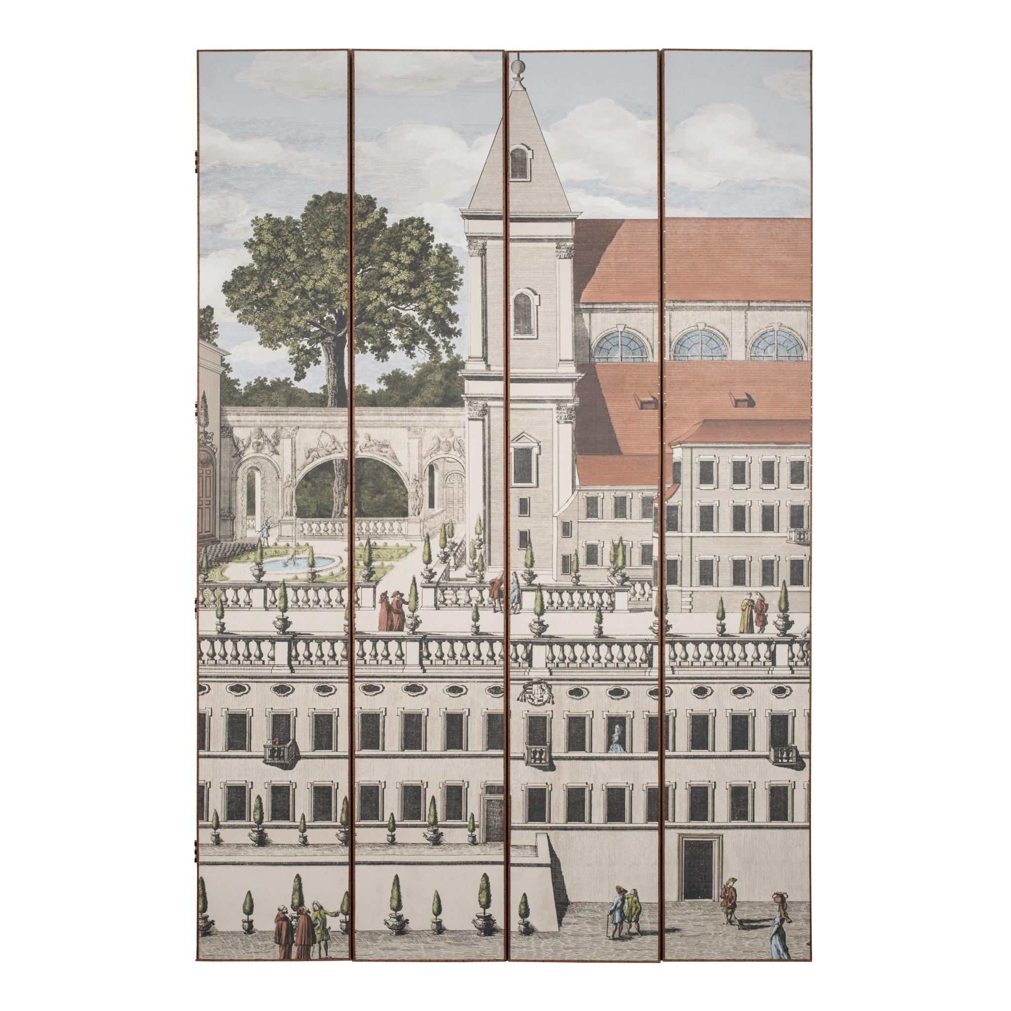 Contemporary Johnson Hartig Piazza Firenze Document Grisalle Folding Screen For Sale