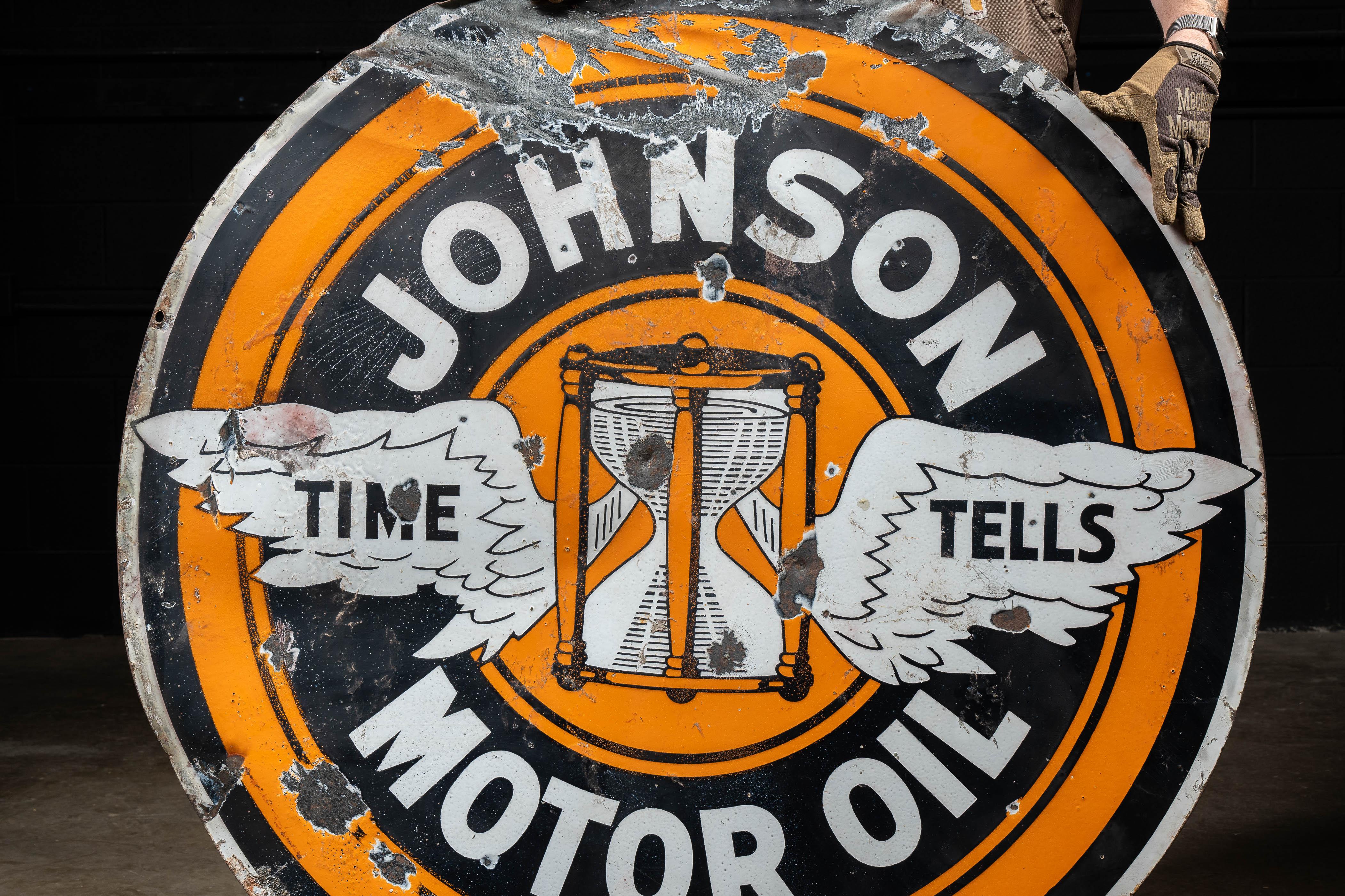 Cartel de porcelana de doble cara Johnson Motor Oil en venta 5